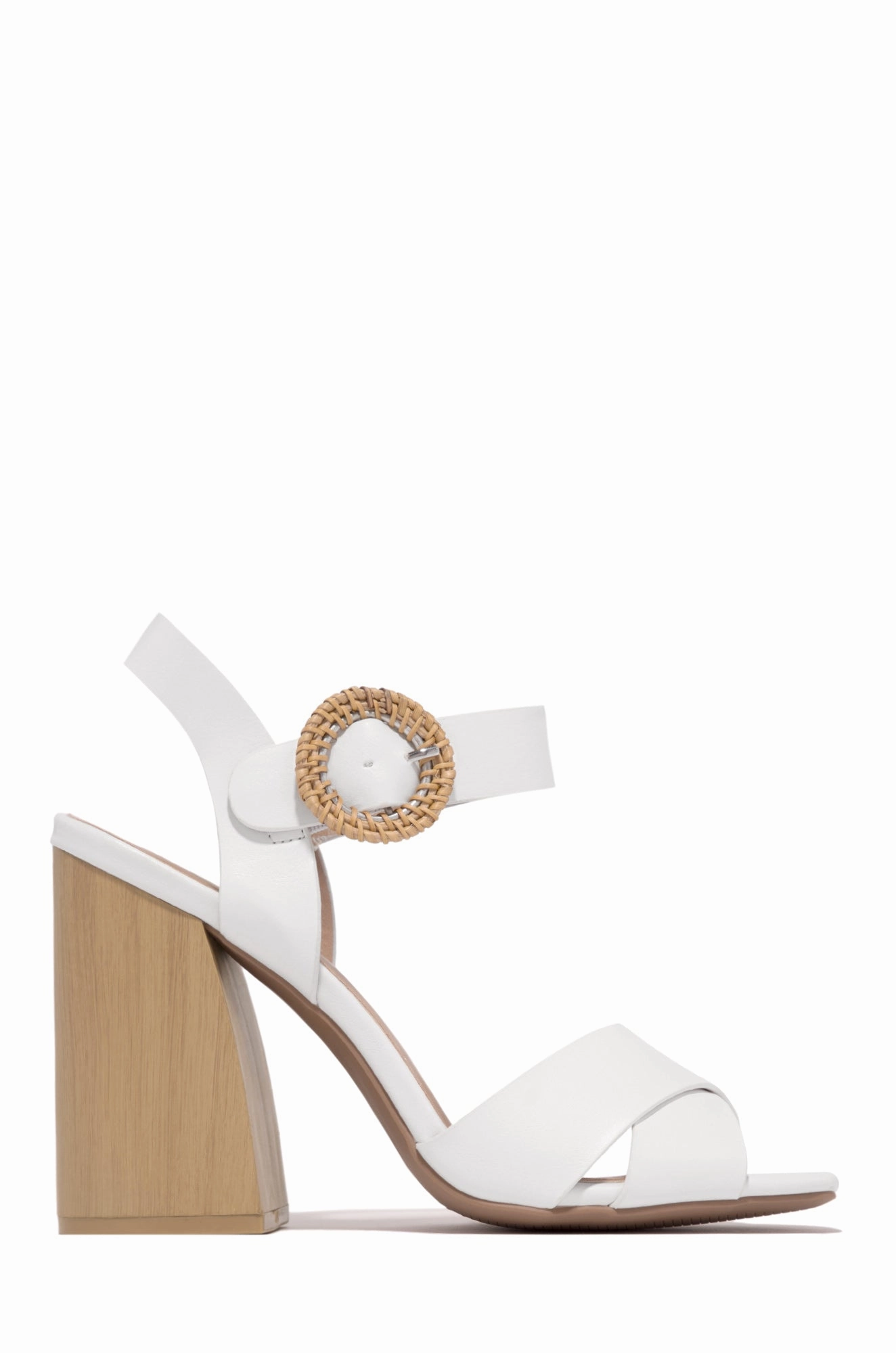 Leilani Raffia Buckle Block Heels - White