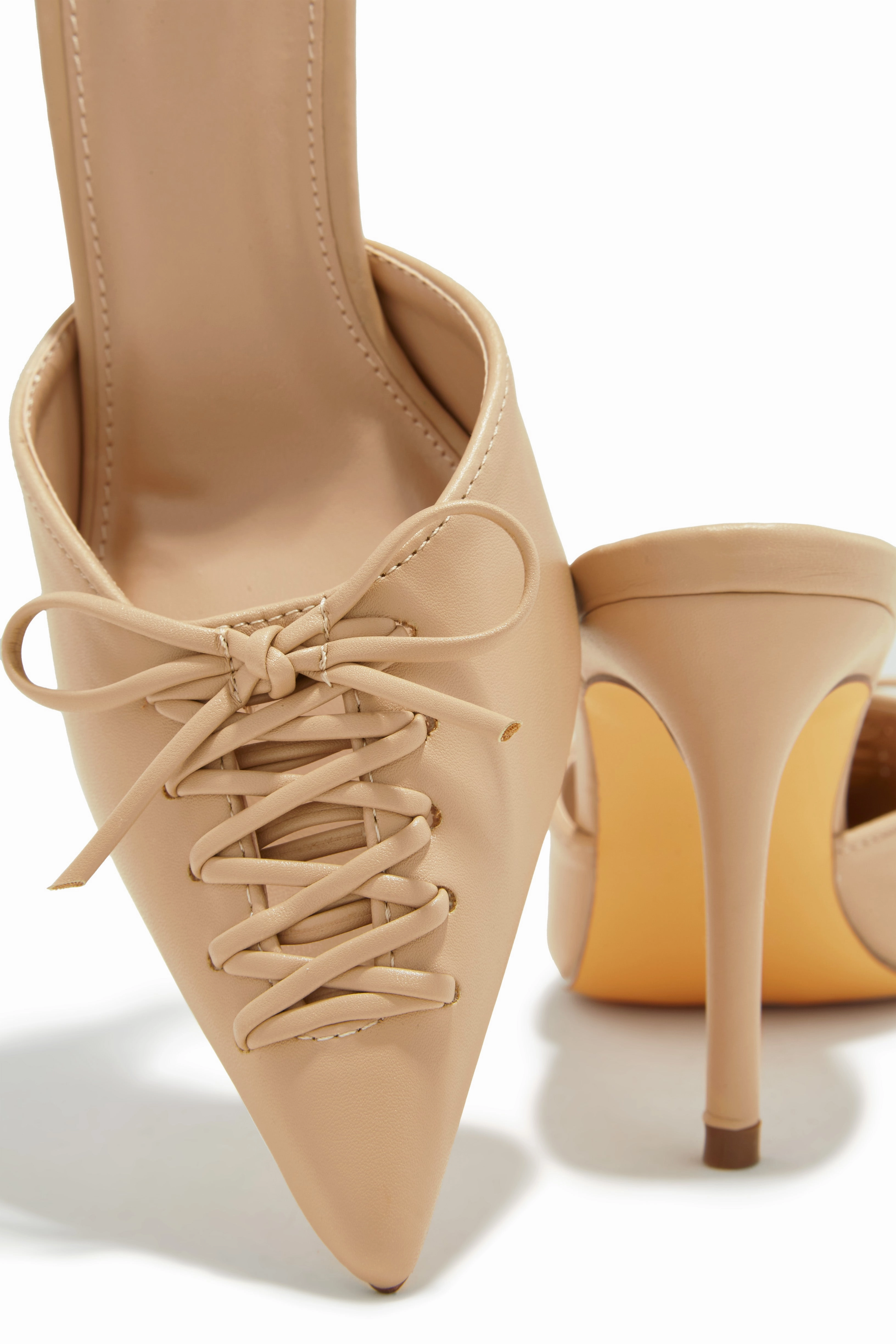 Lina Pump Heel Mules - Nude