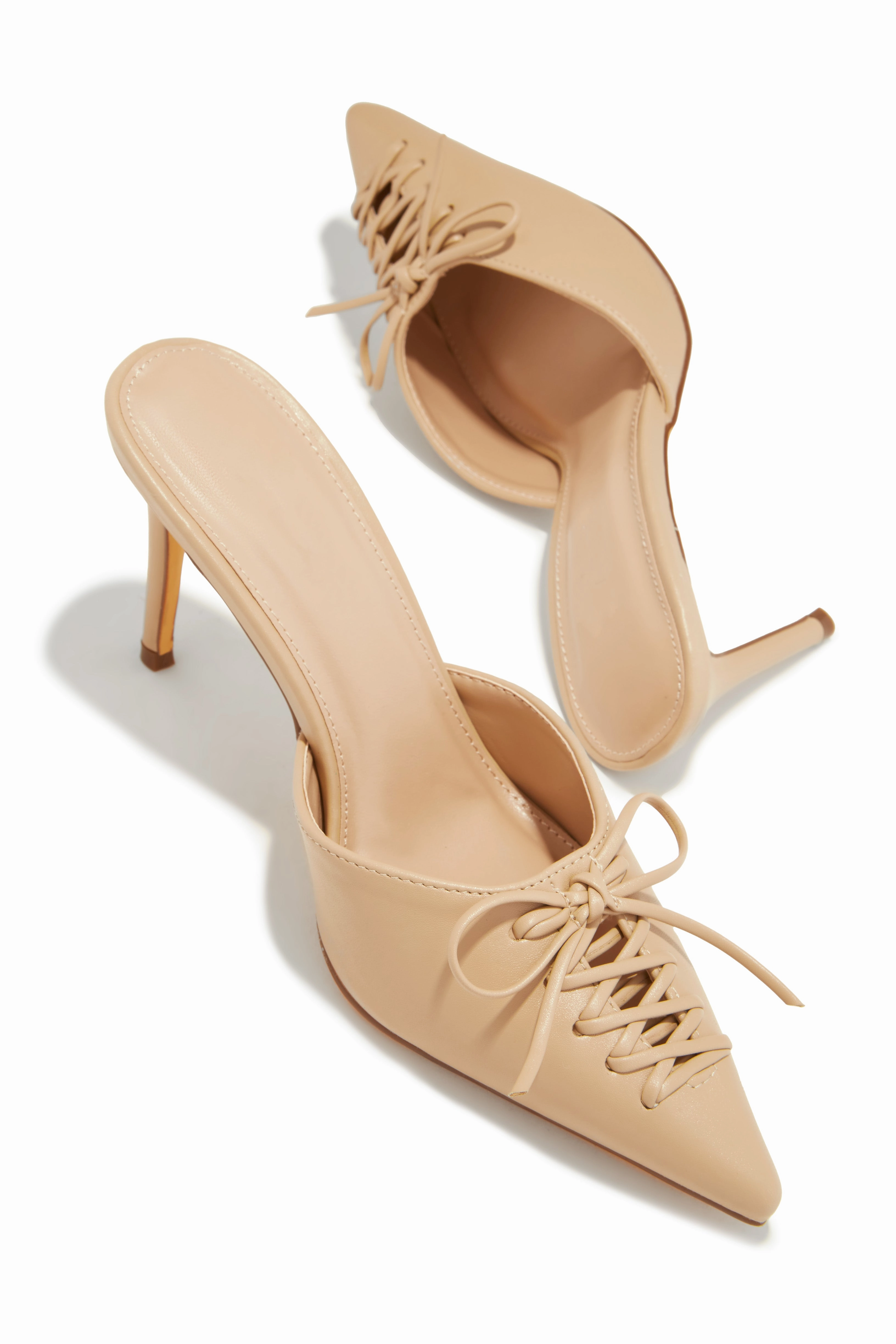 Lina Pump Heel Mules - Nude