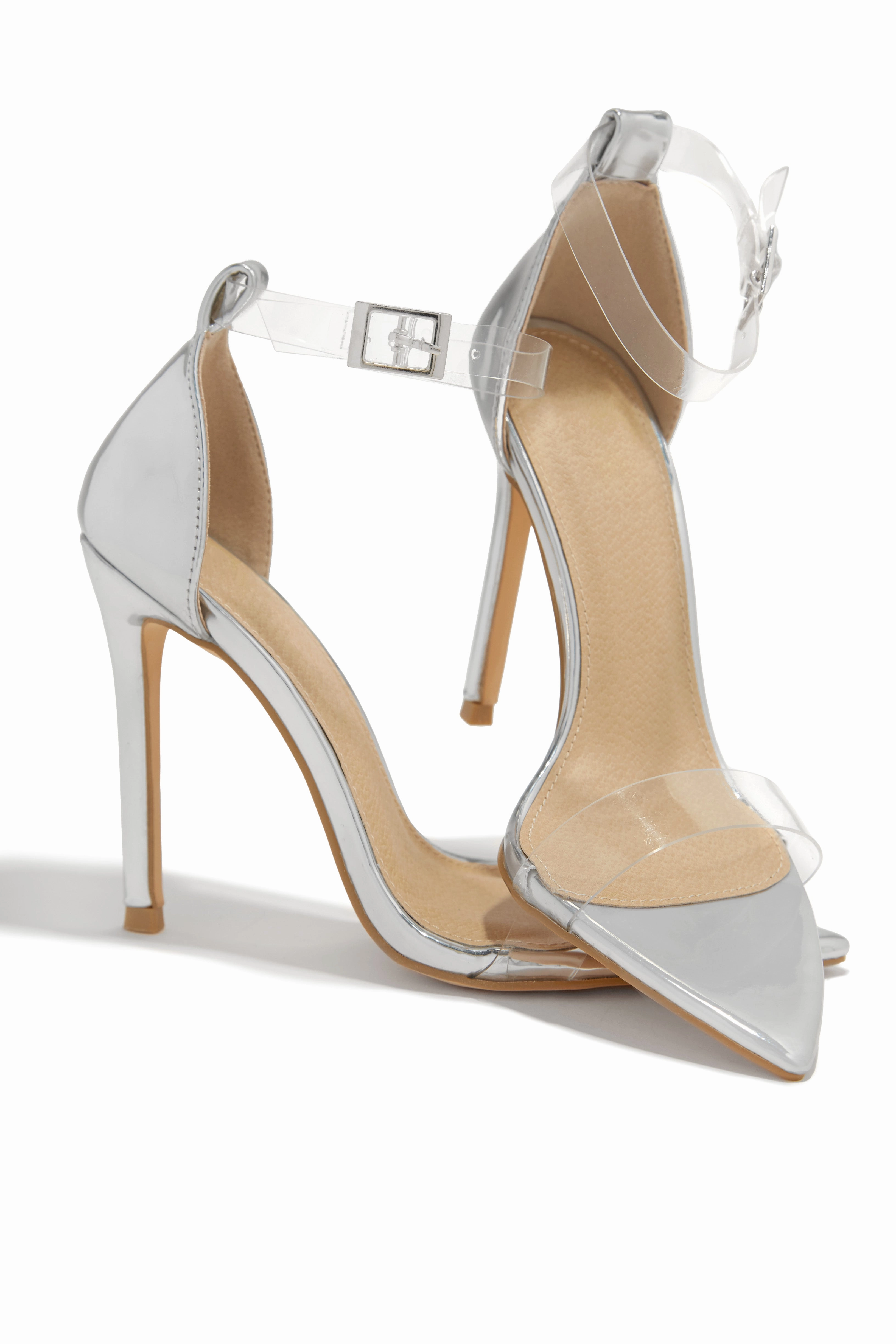 Love Me Better Clear Strap High Heels - Silver