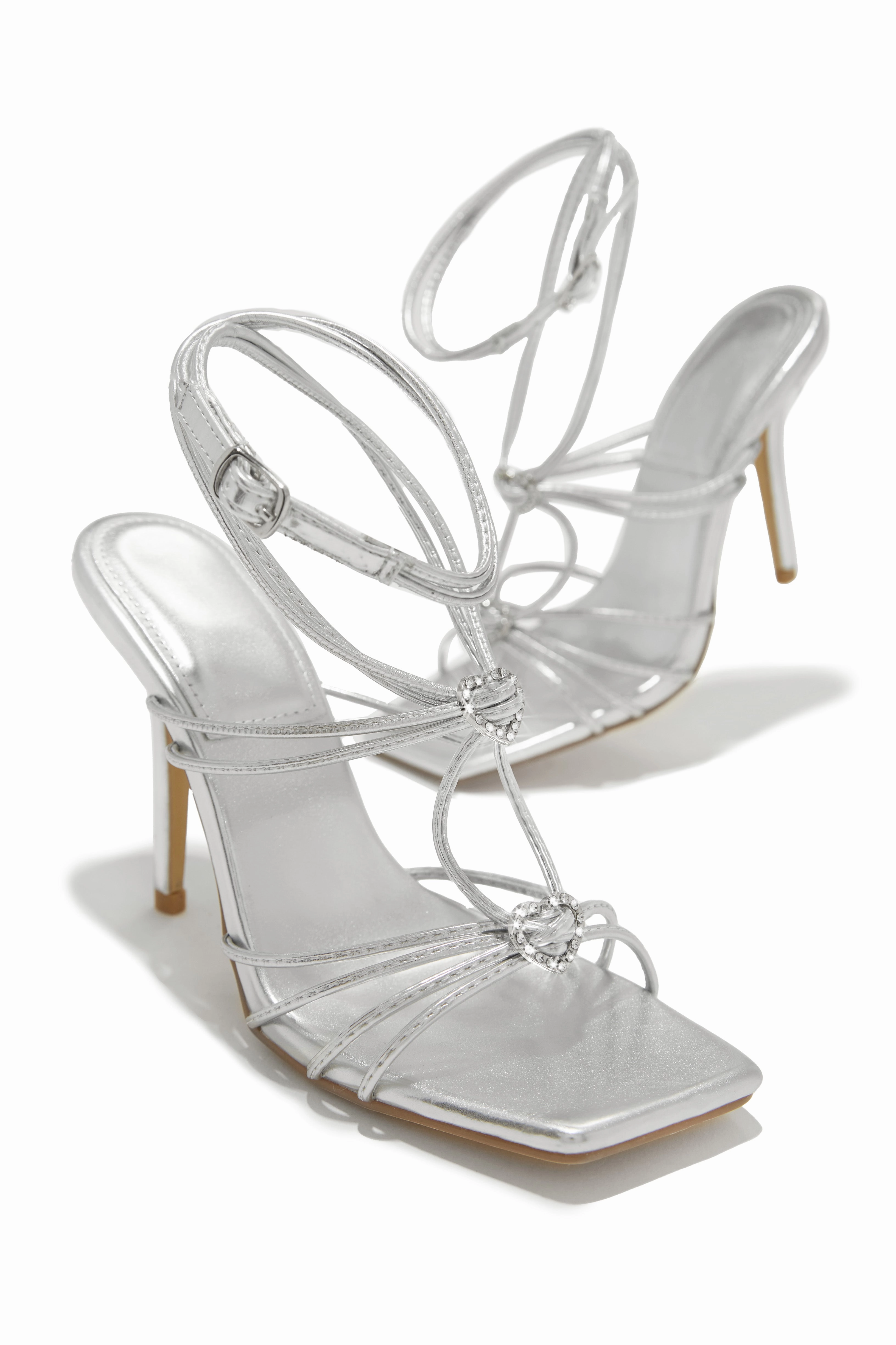 Lovestruck Embellished Strappy High Heels - Silver