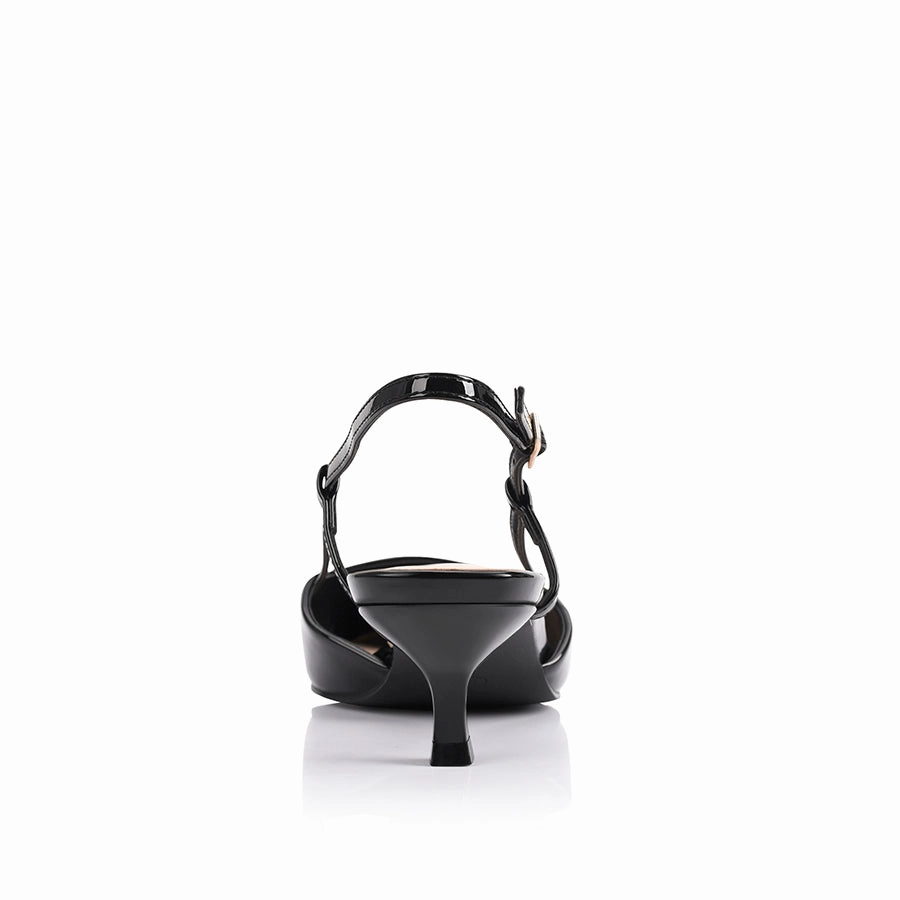 Lucas Slingback Kitten Heels - Black Patent