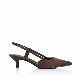 Lucas Slingback Kitten Heels - Chocolate Brown Micro