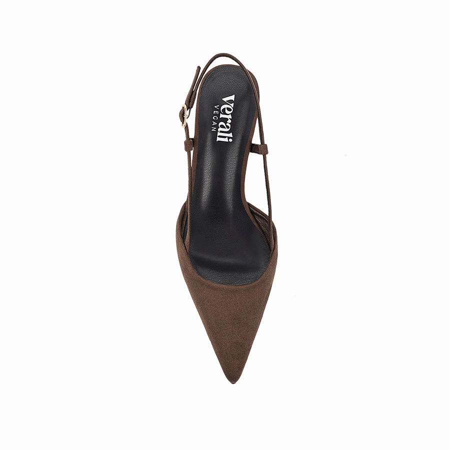 Lucas Slingback Kitten Heels - Chocolate Brown Micro