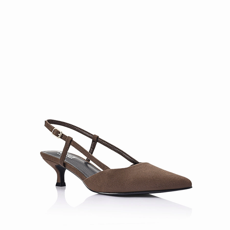 Lucas Slingback Kitten Heels - Chocolate Brown Micro