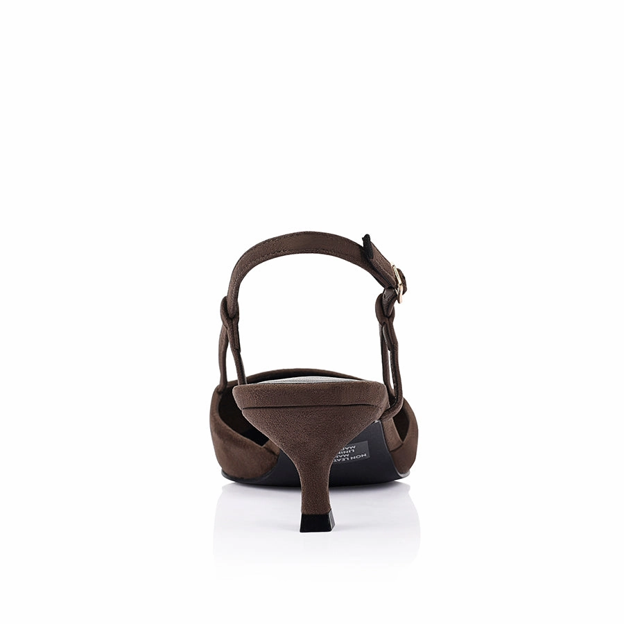 Lucas Slingback Kitten Heels - Chocolate Brown Micro