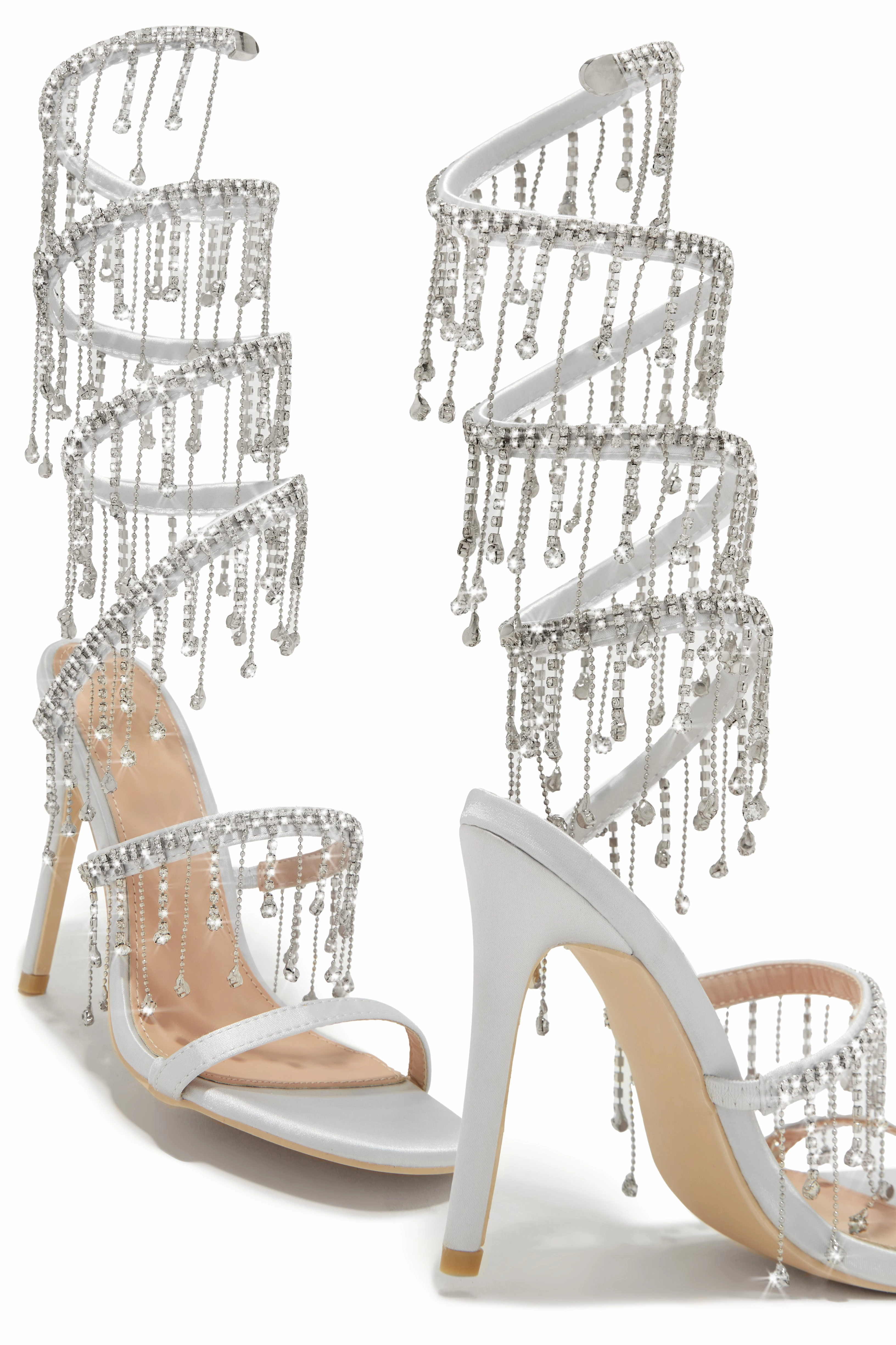 Mariah Embellished Around The Ankle Coil Heels - Silver