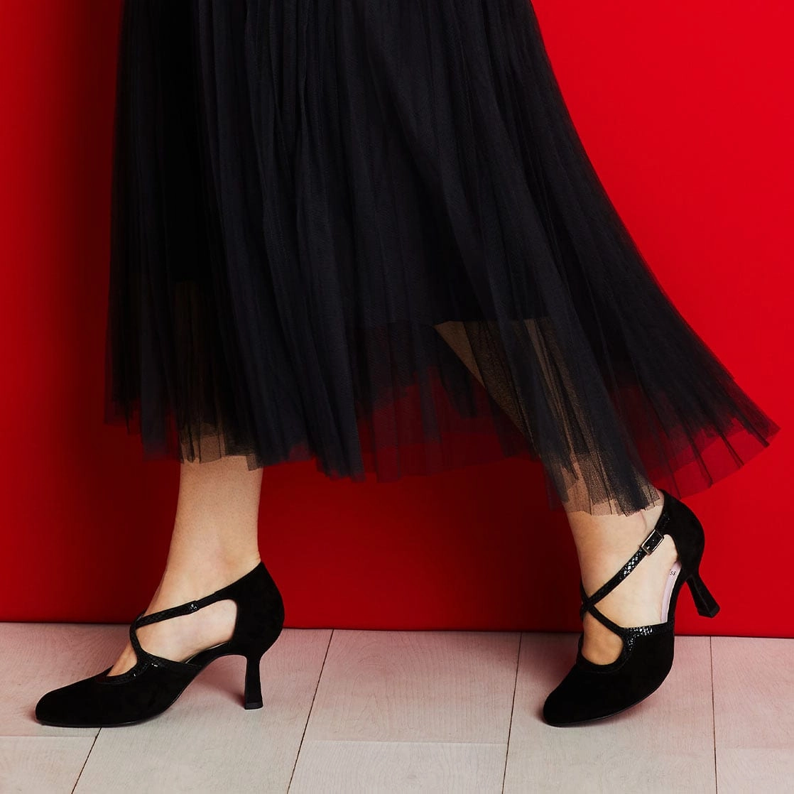 Meredith: Black Suede & Snake Print Leather
