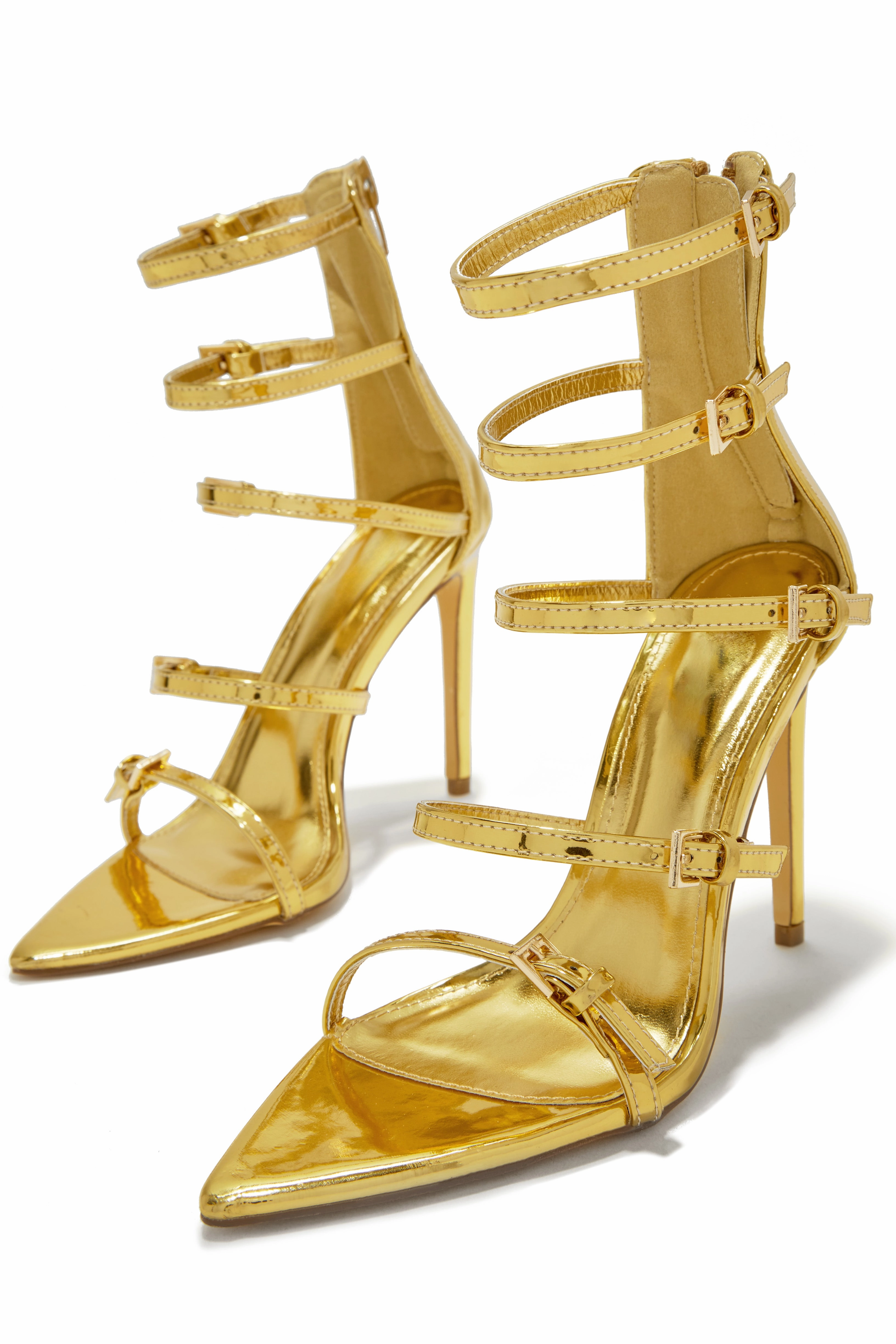Milani Single Sole Multi Strap High Heels - Gold