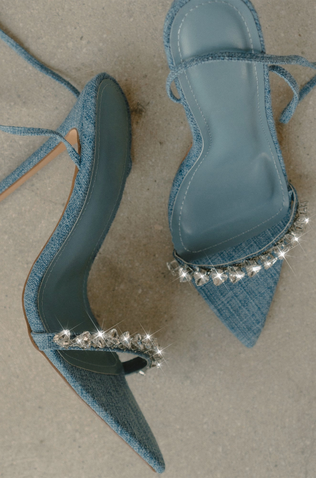 Monroe Embellished Lace Up High Heels - Denim