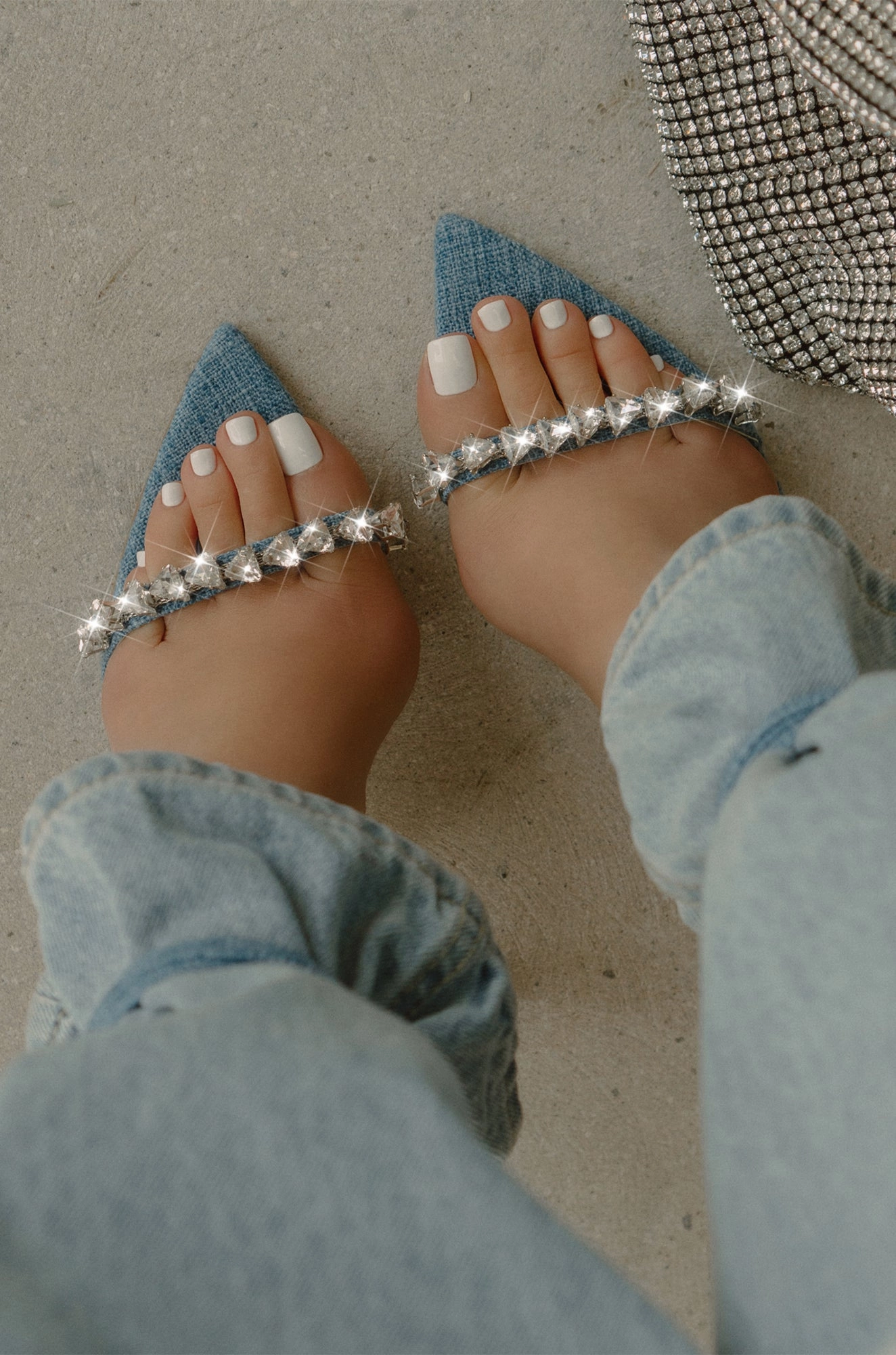 Monroe Embellished Lace Up High Heels - Denim