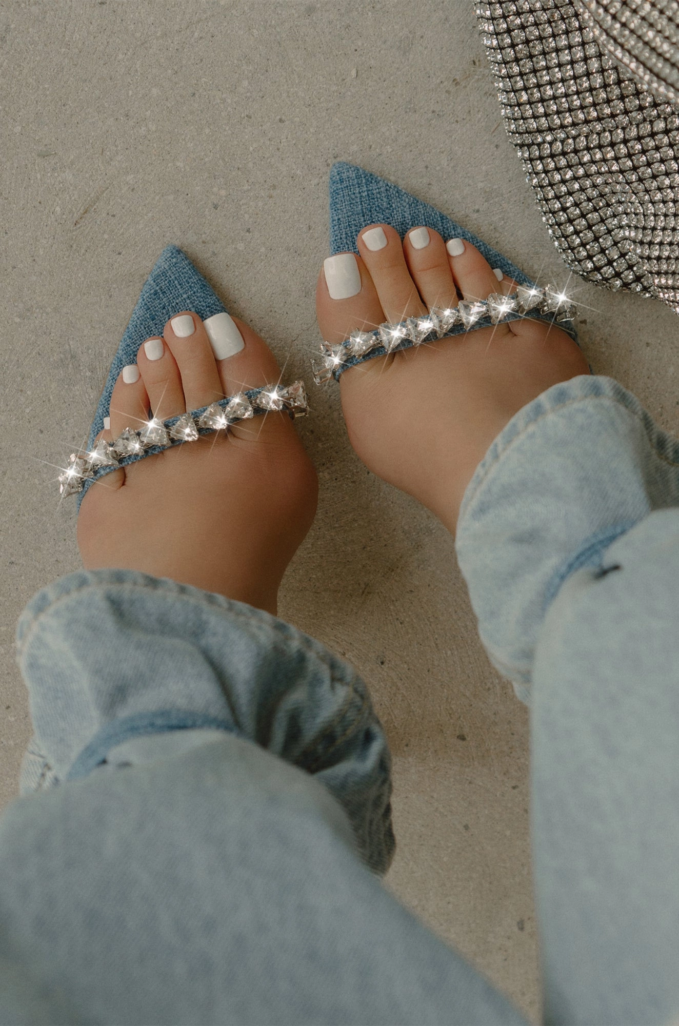 Monroe Embellished Lace Up High Heels - Denim