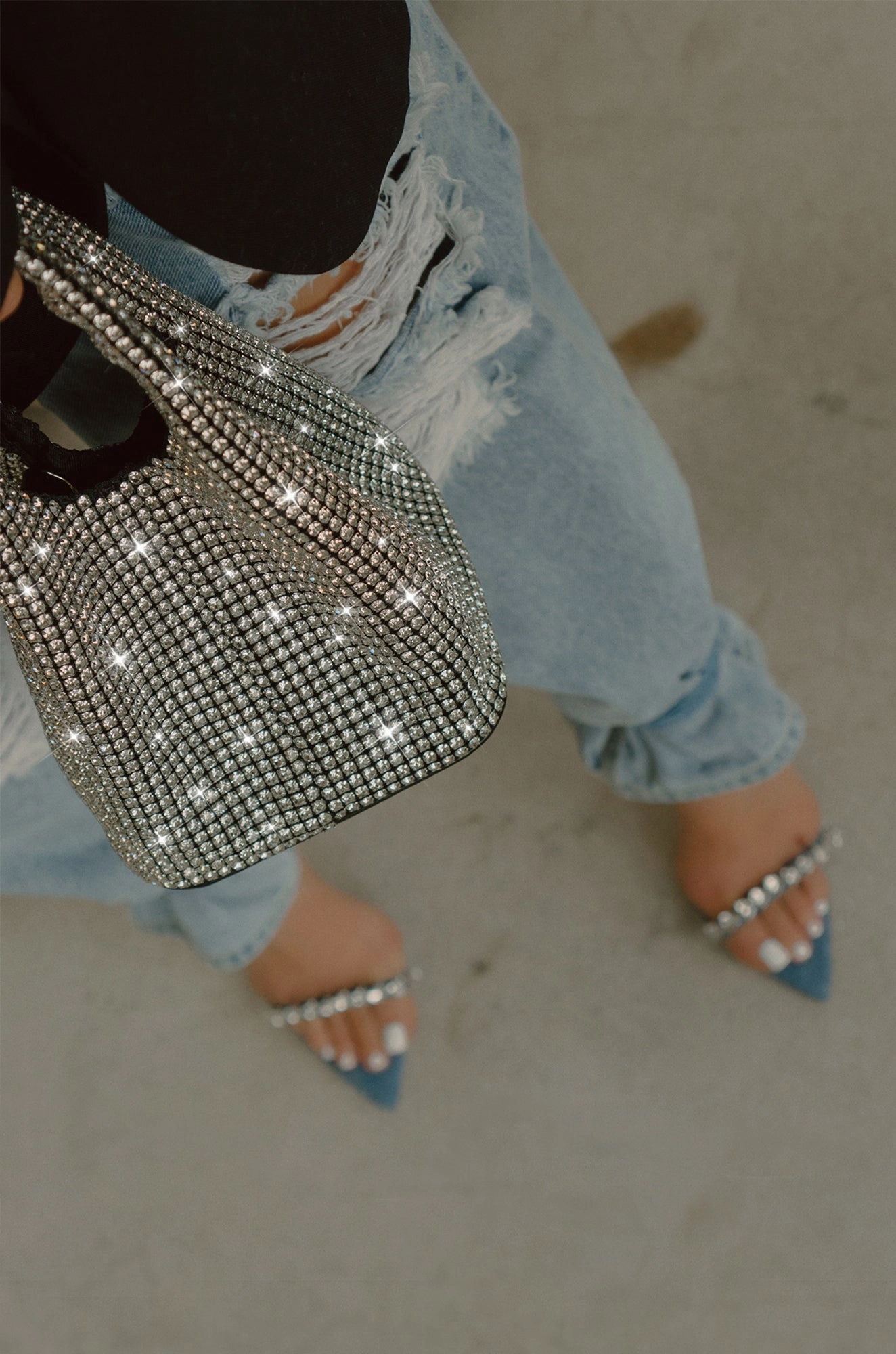 Monroe Embellished Lace Up High Heels - Denim