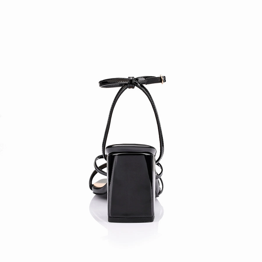 Nakita Block Heel Sandals - Black Patent