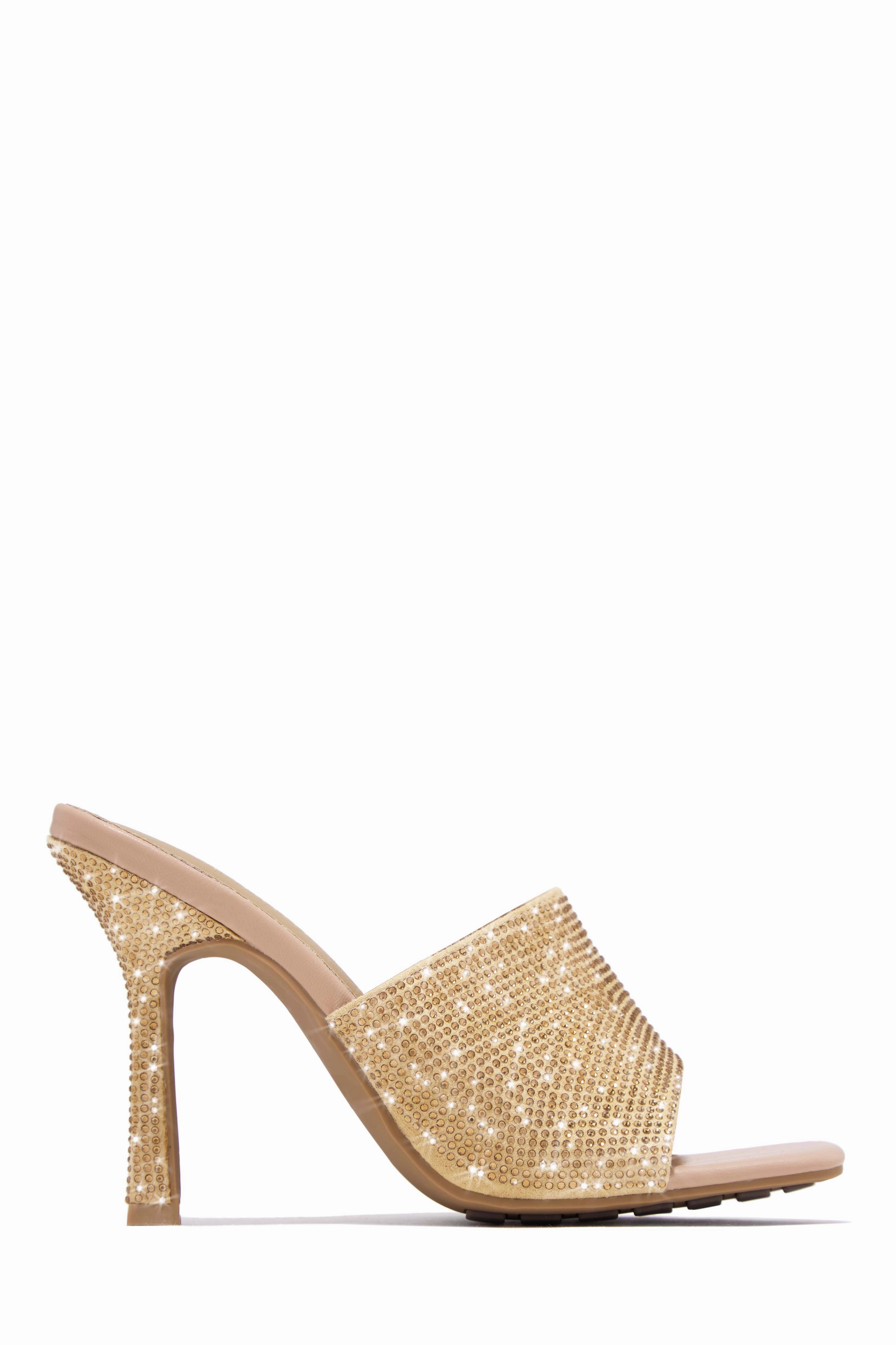 Nikkie Embellished High Heel Mules - Gold