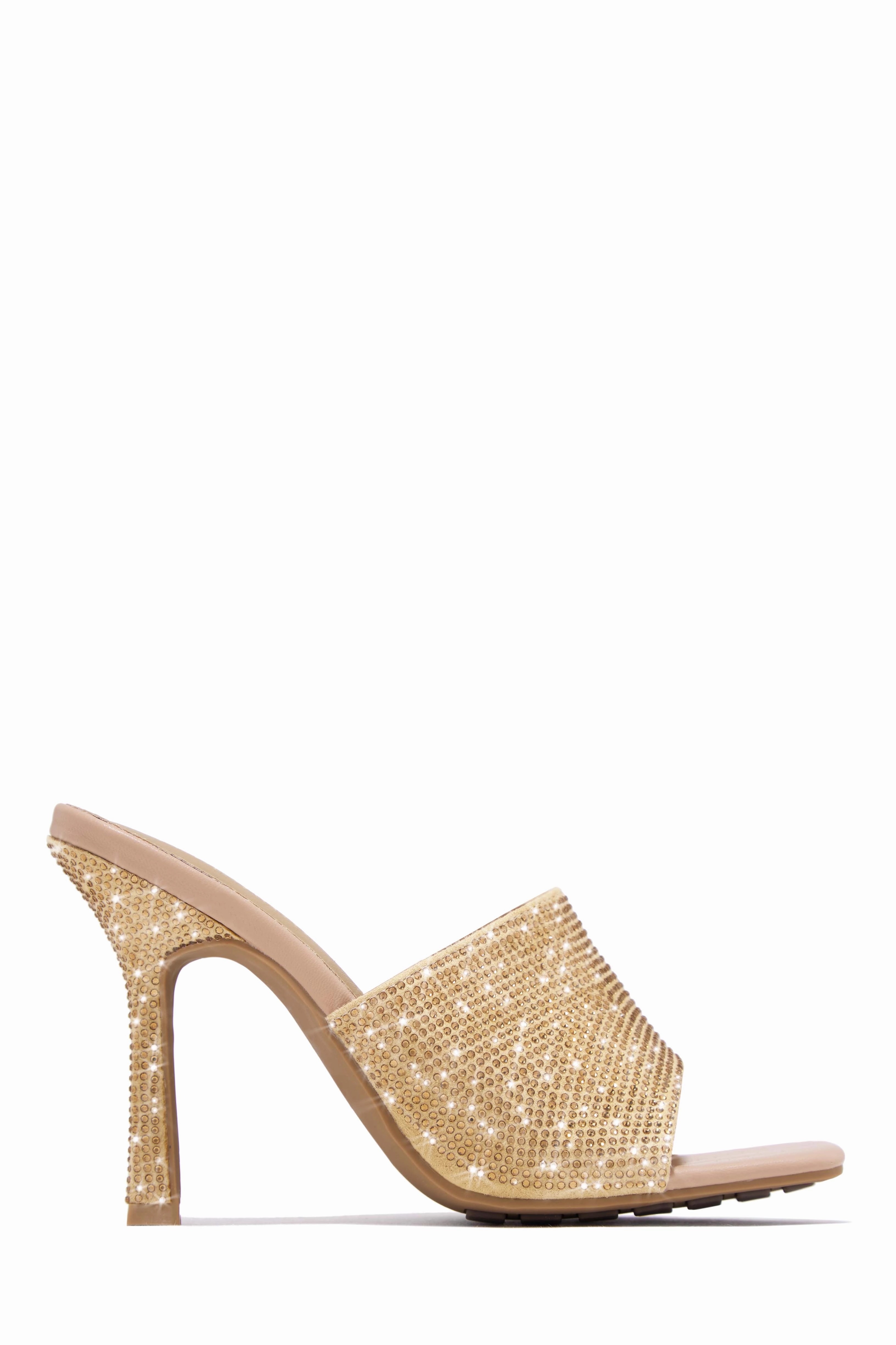 Nikkie Embellished High Heel Mules - Gold