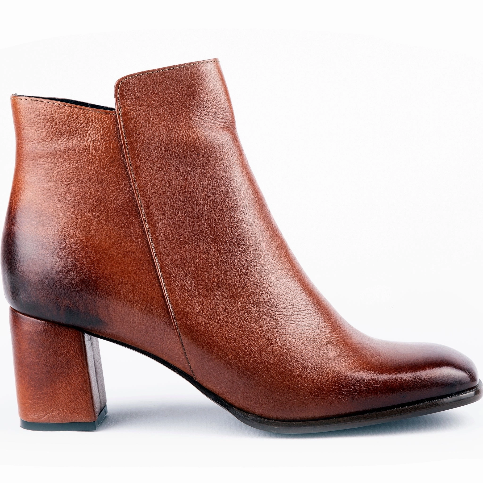 Norma - Ankle Cut Leather Booties Tobacco