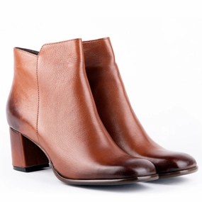 Norma - Ankle Cut Leather Booties Tobacco