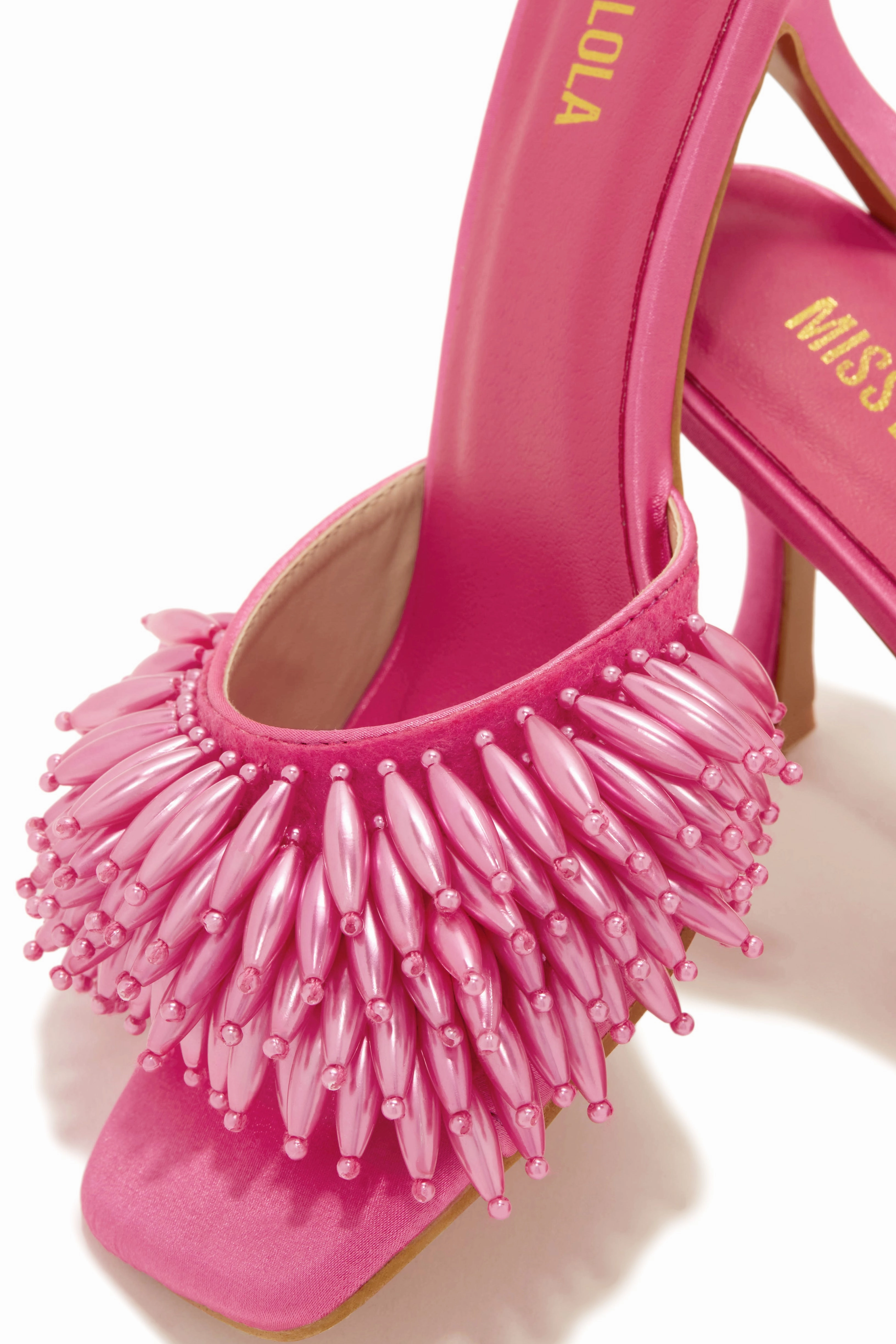 Paradiso Beaded Mid Heel Mules - Pink