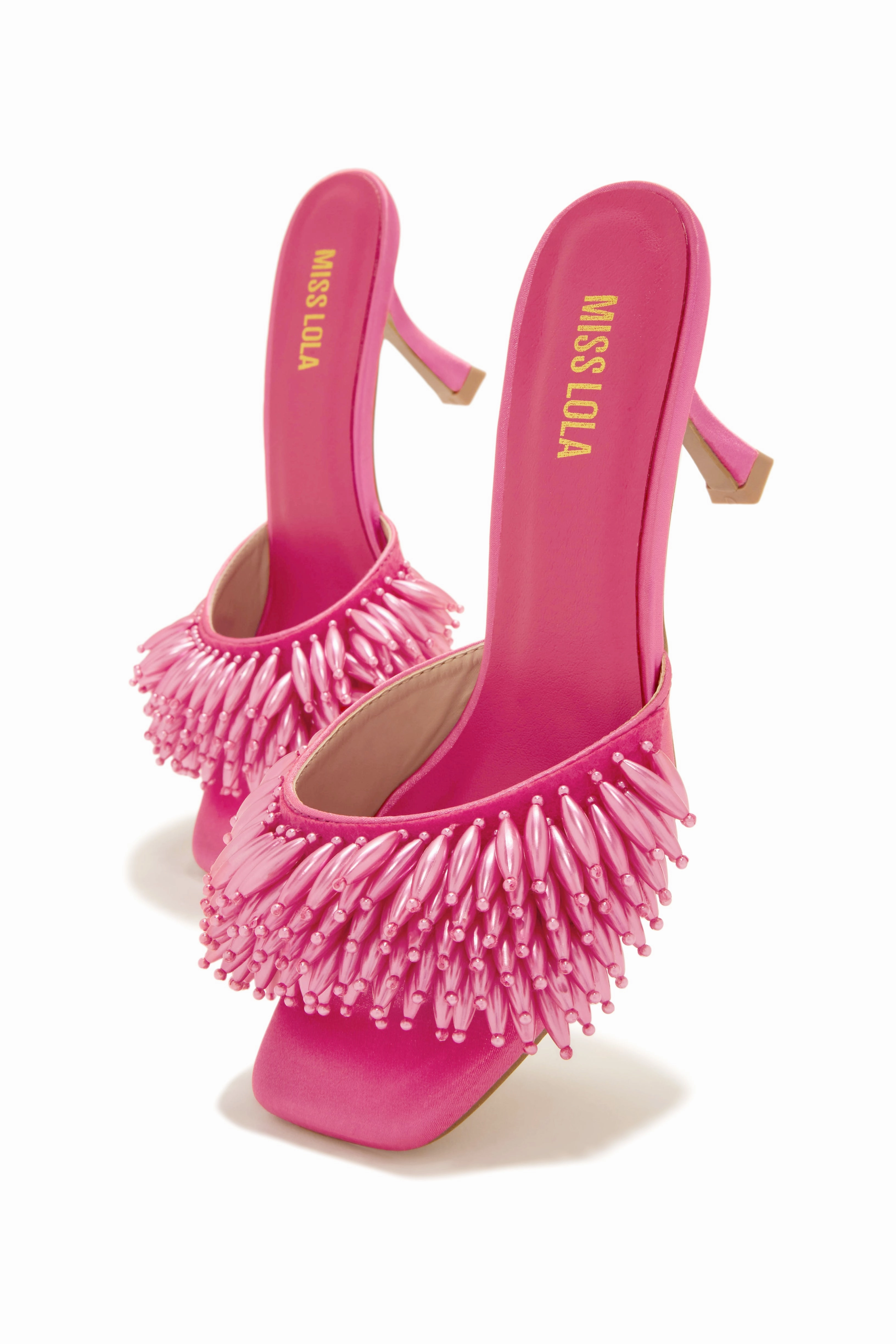Paradiso Beaded Mid Heel Mules - Pink