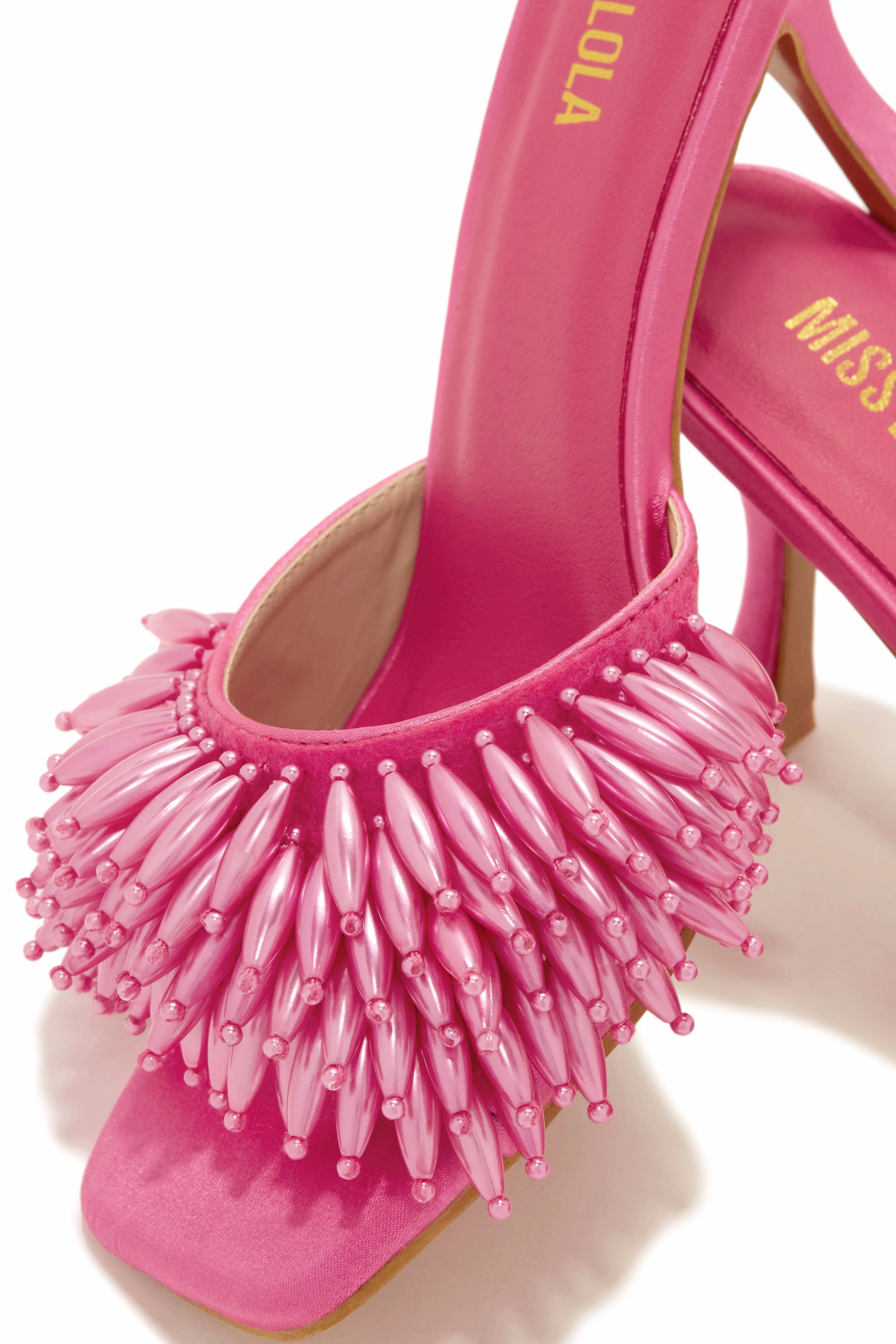 Paradiso Beaded Mid Heel Mules - Pink