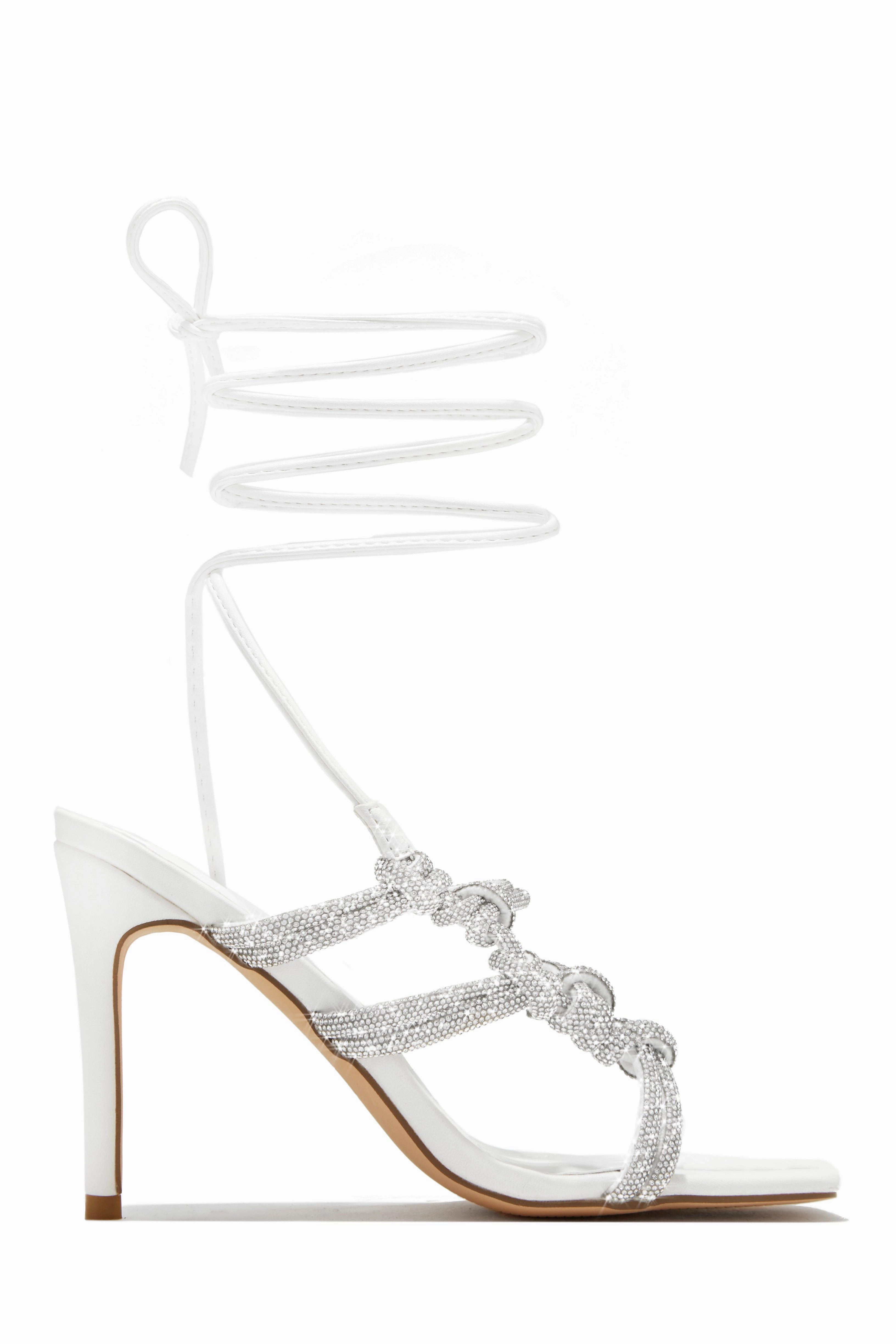 Party Girl Era Embellished Lace Up Heels - White