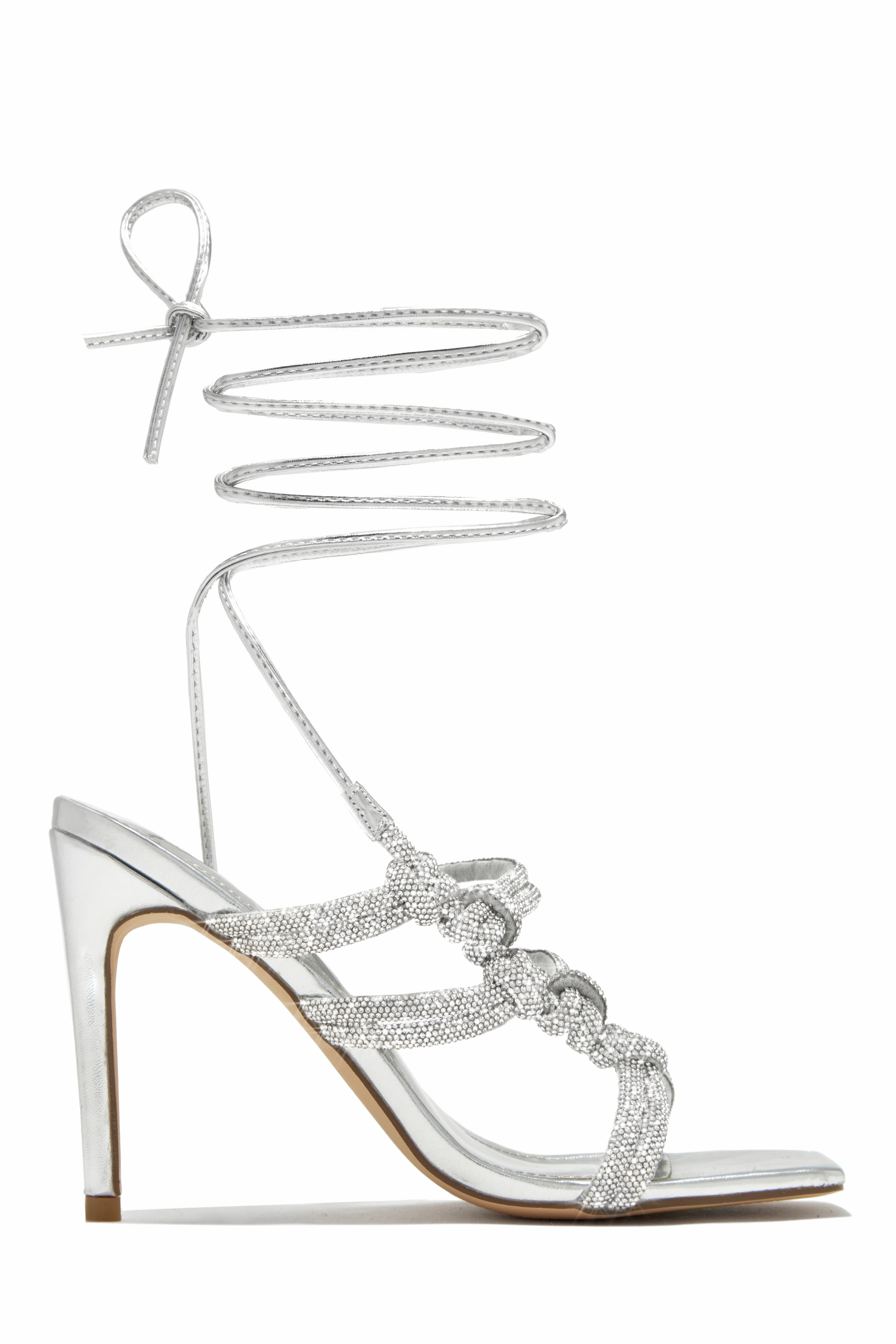 Party Girl Era Embellished Lace Up Heels - White