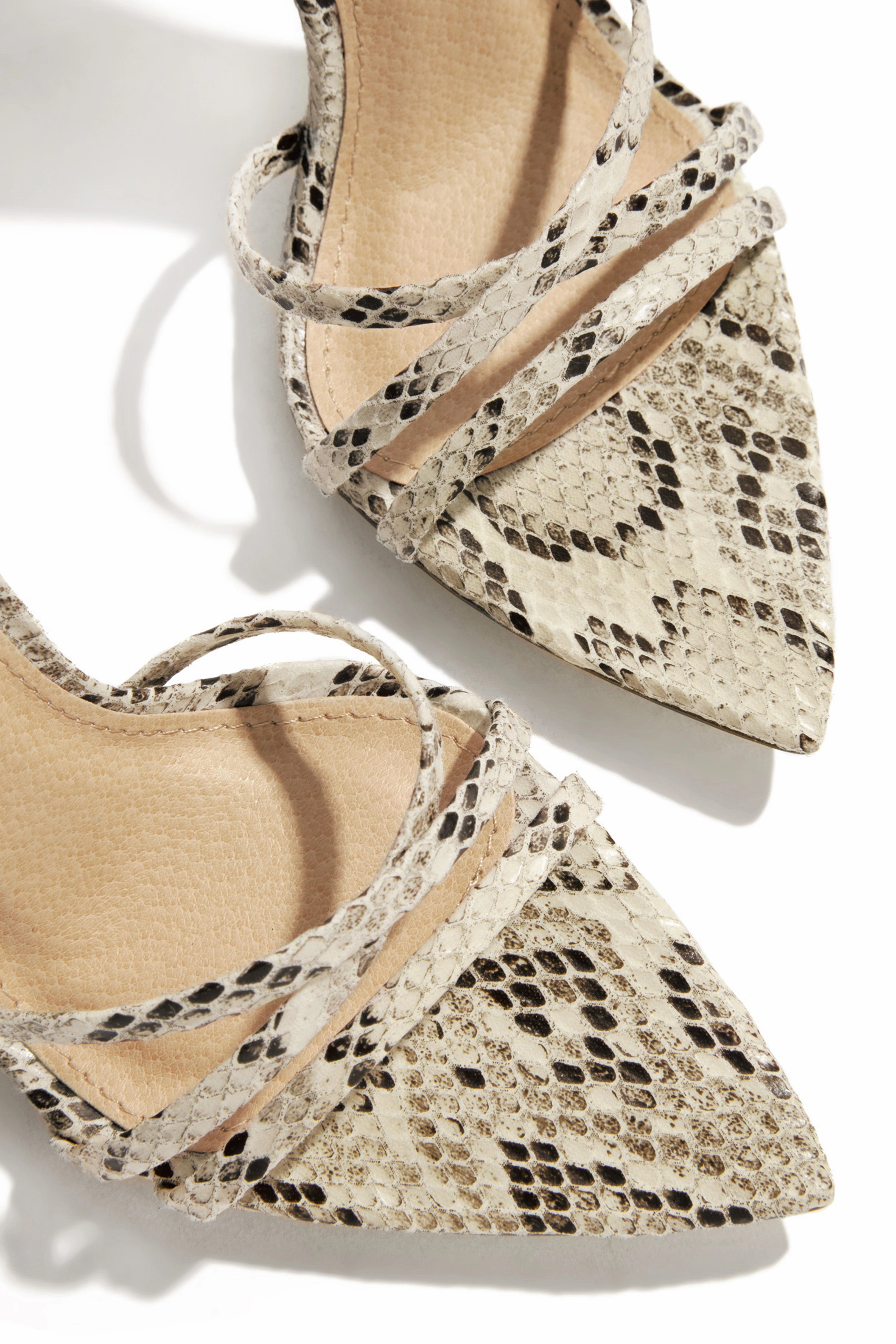 Polished Strappy High Heels - Snake