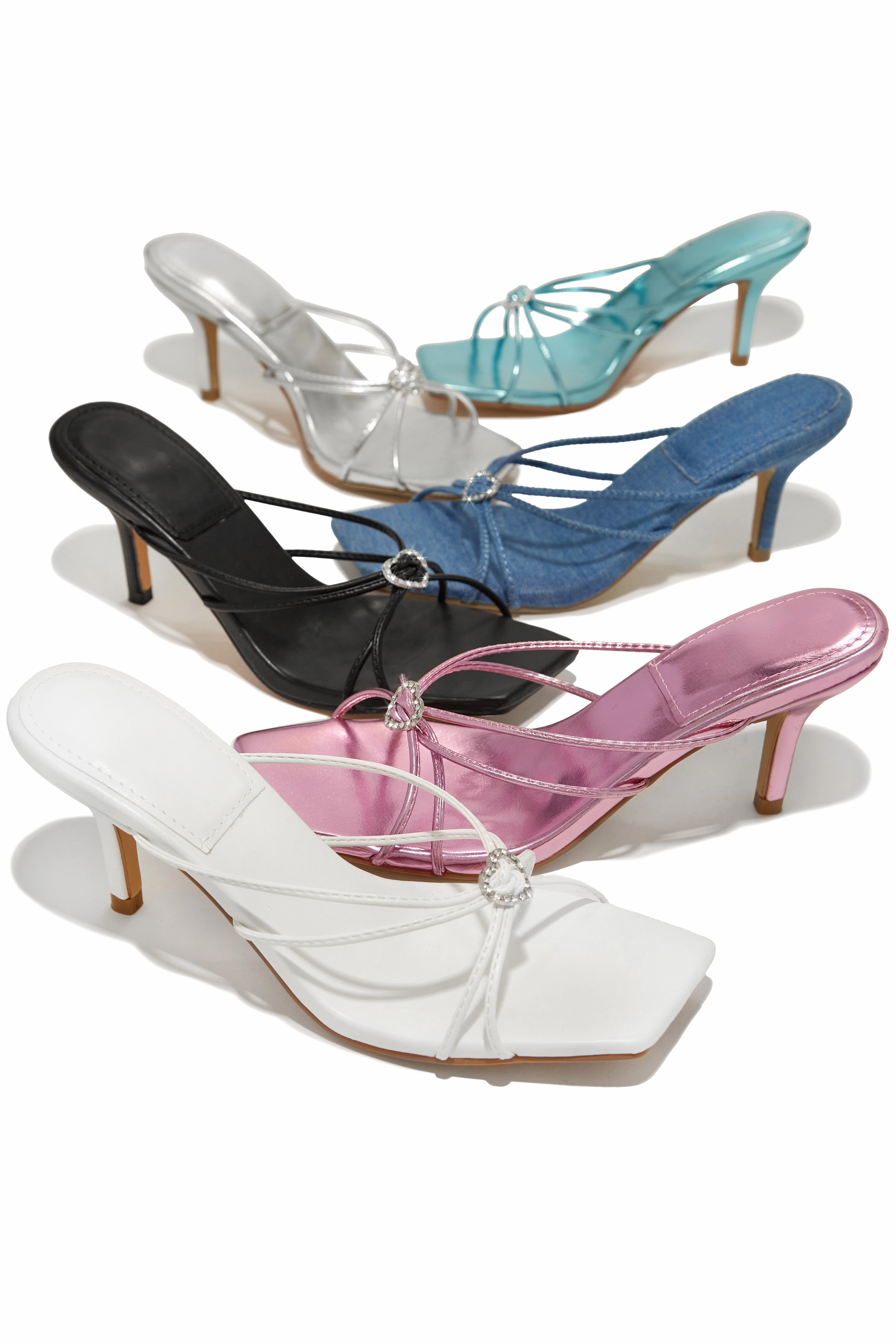 Pure Love Embellished Mid Heel Mules - Blue Metallic