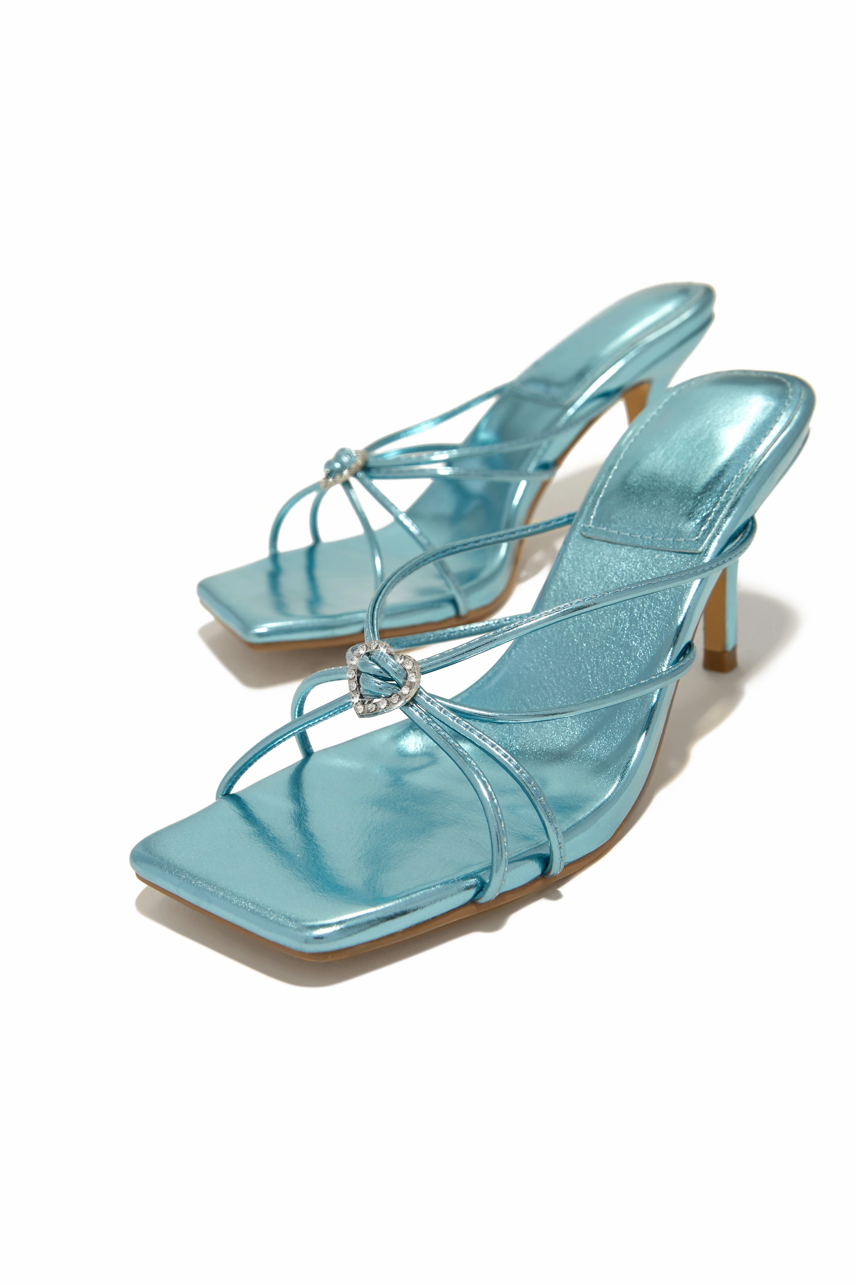 Pure Love Embellished Mid Heel Mules - Blue Metallic