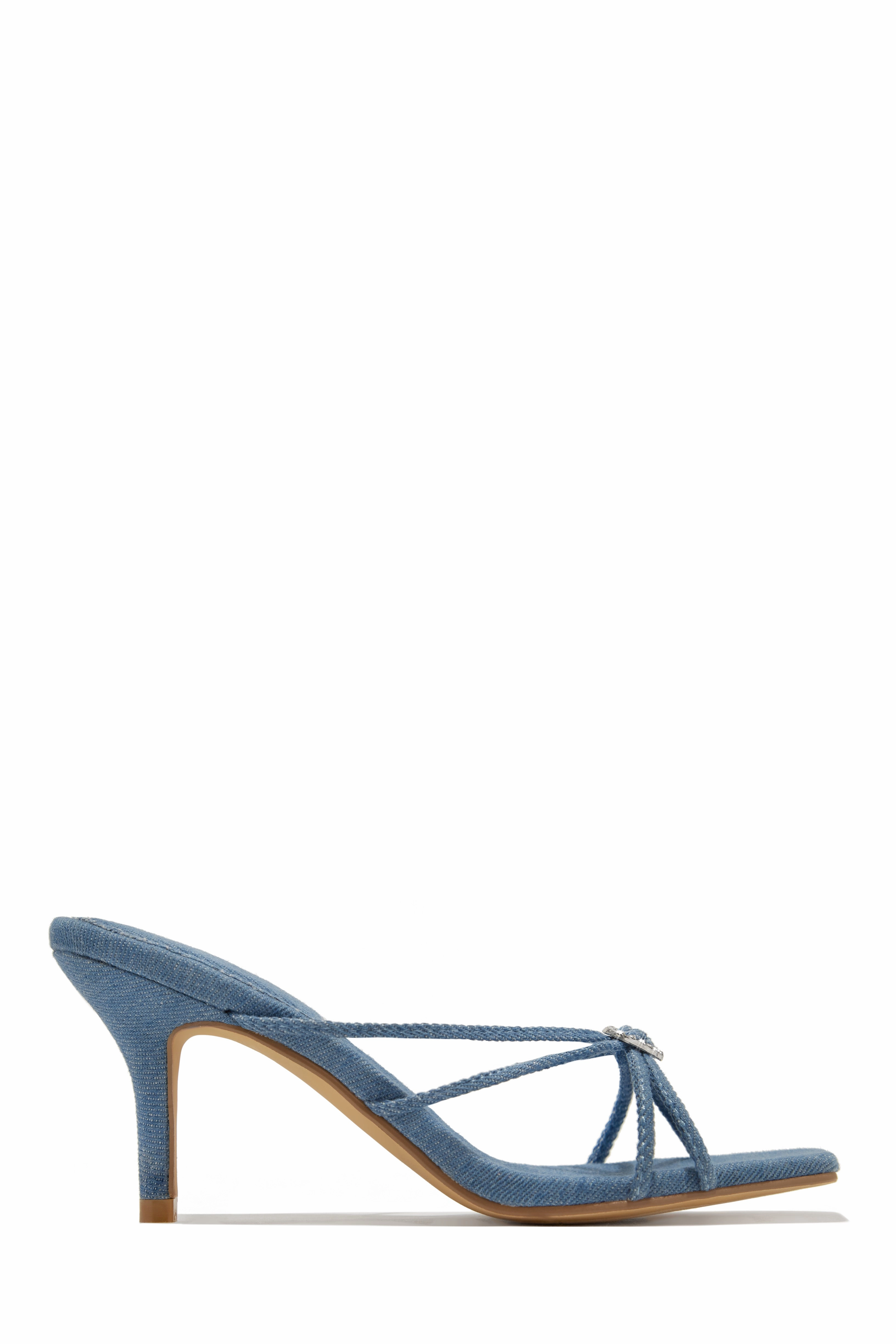 Pure Love Embellished Mid Heel Mules - Blue Metallic