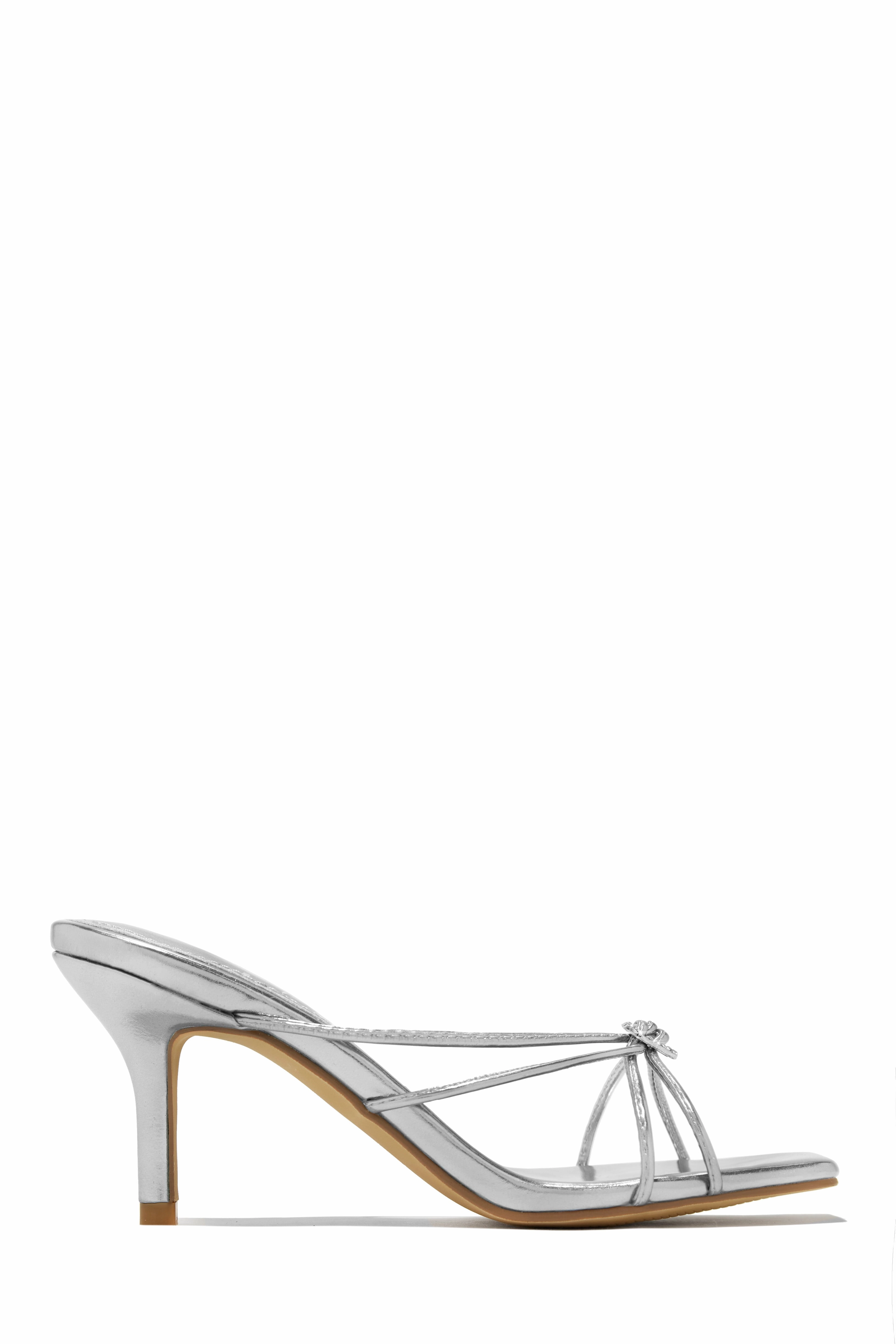 Pure Love Embellished Mid Heel Mules - Blue Metallic