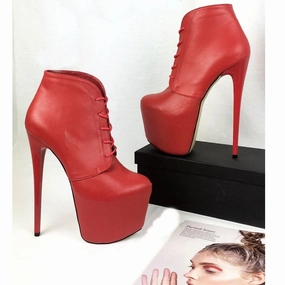 Red Lace Up High Platform Booties