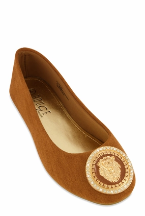 Rhinestone Lion Pendant Ballet Flats