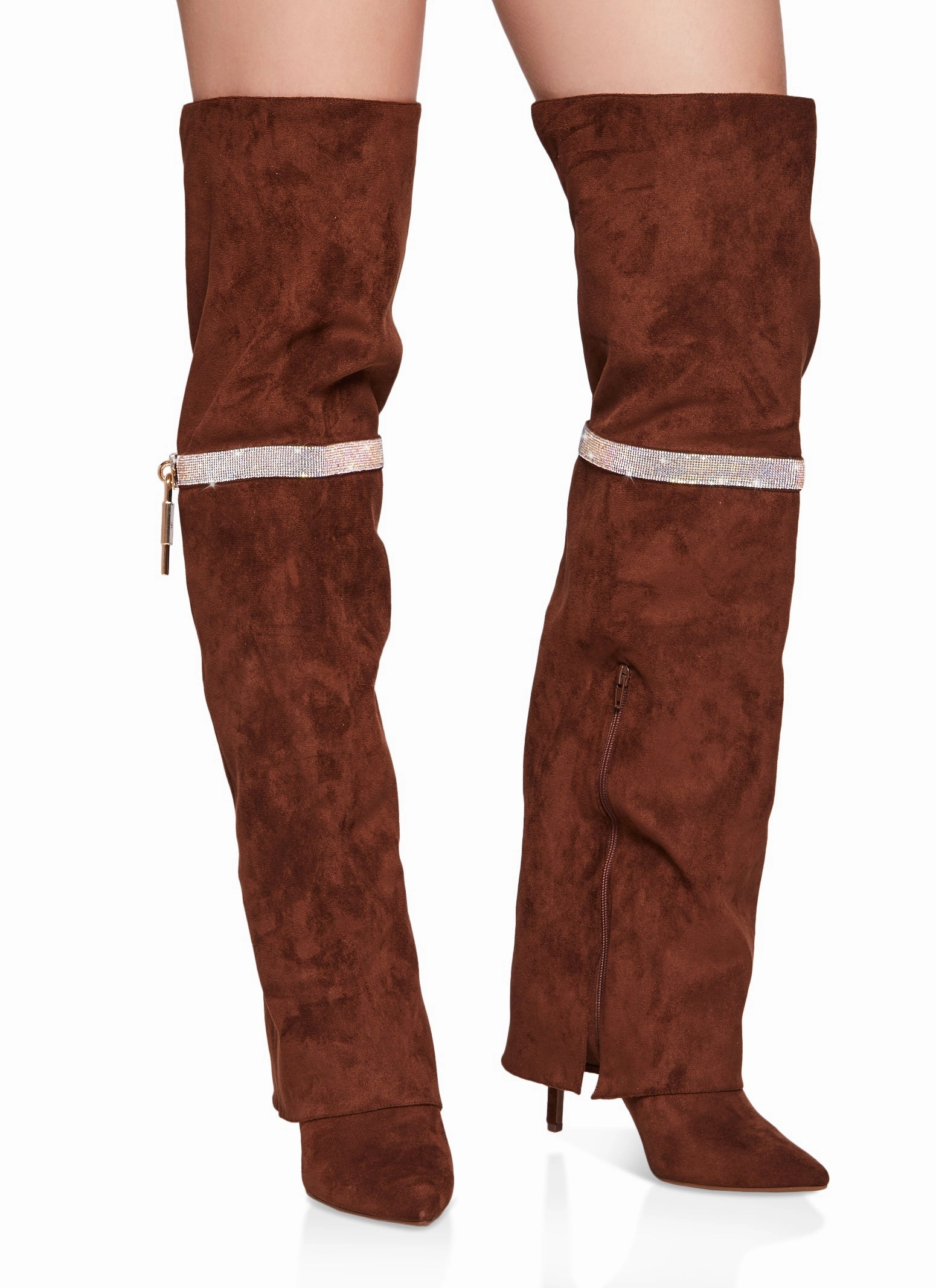 Rhinestone Lock Fold Over the Knee Boots