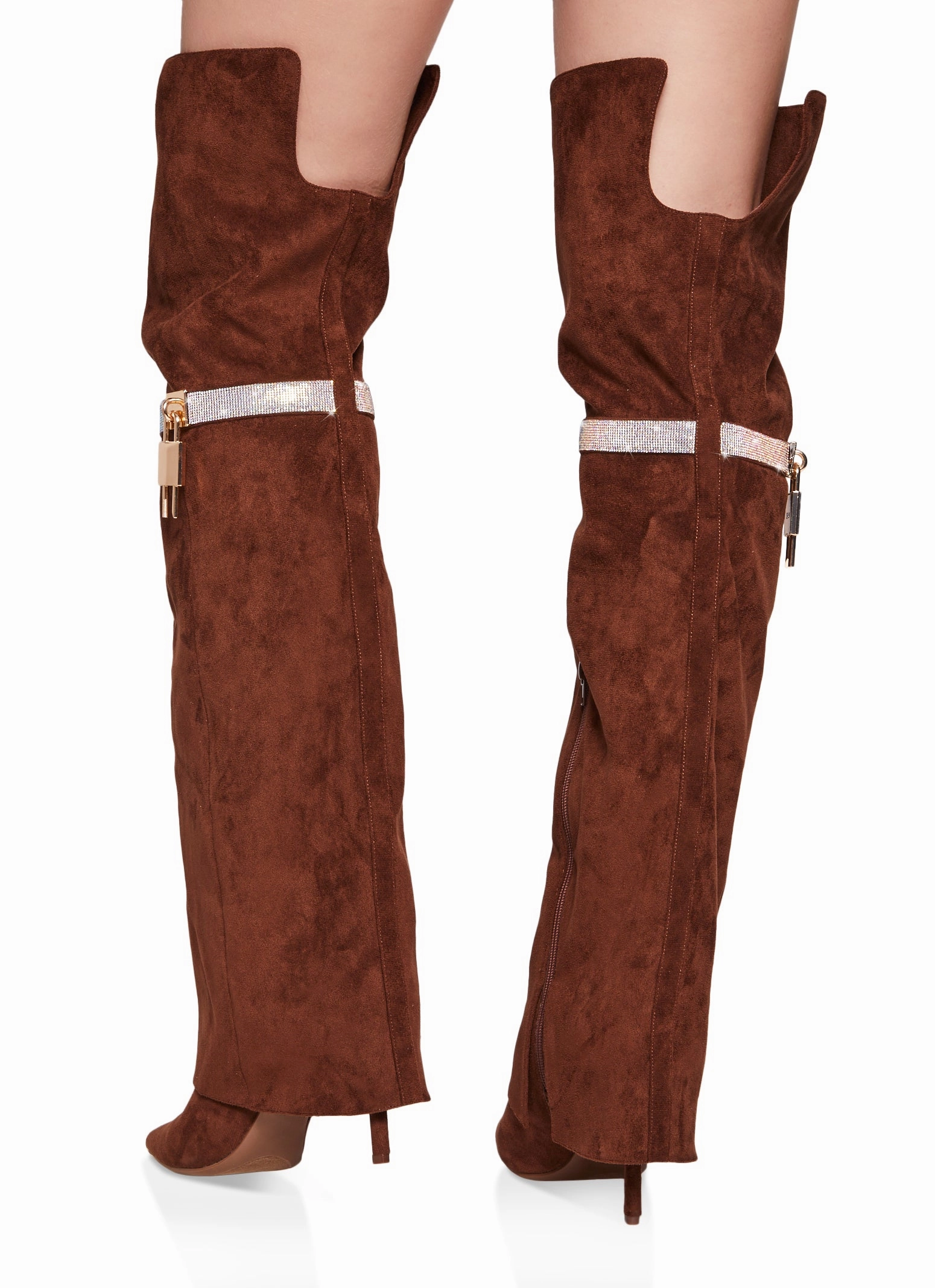 Rhinestone Lock Fold Over the Knee Boots