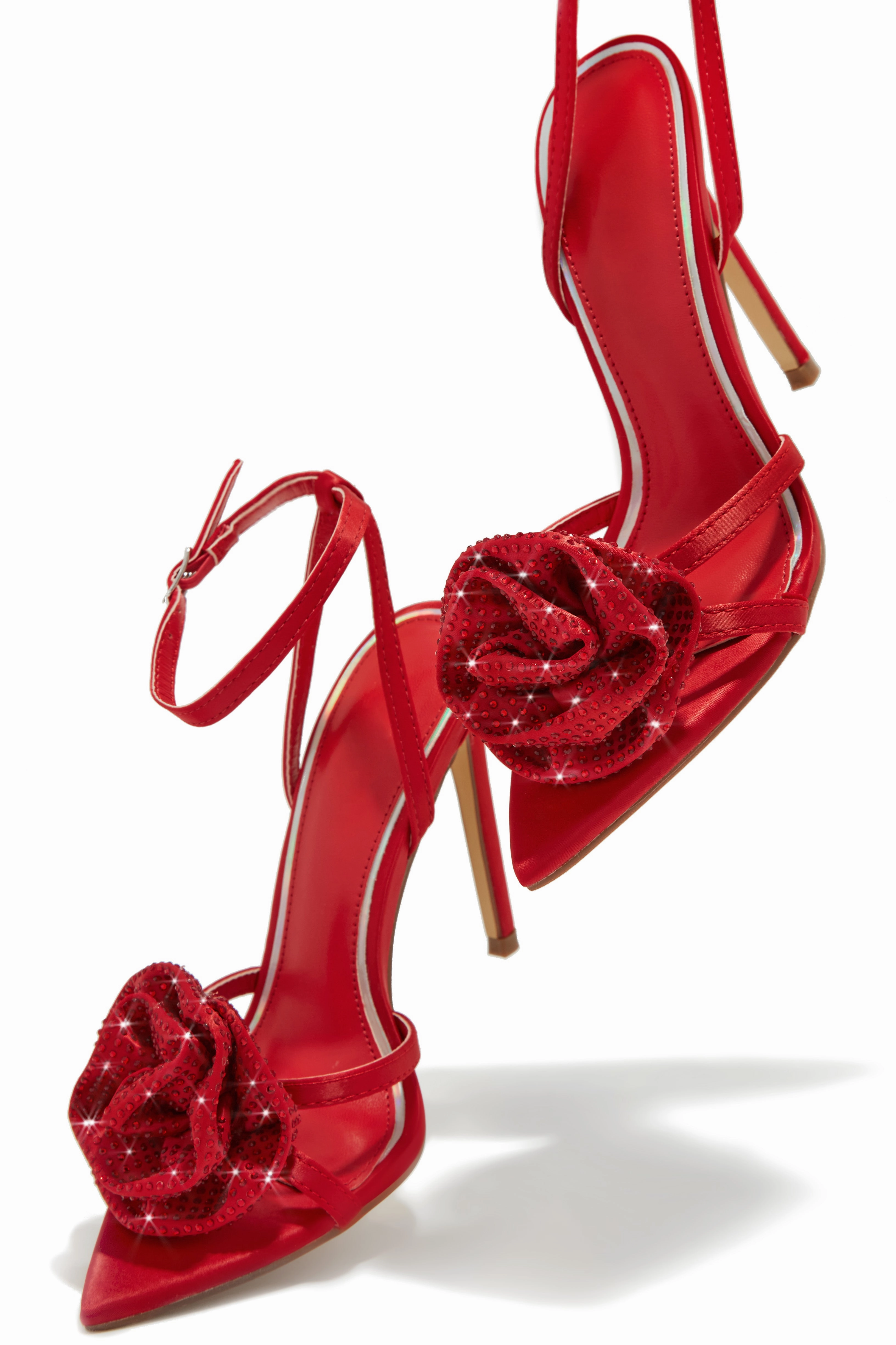 Rose Embellished Rose High Heels - Red
