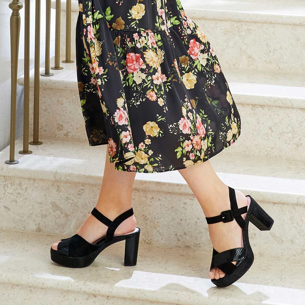 Ruby: Black Suede & Snake Print Leather
