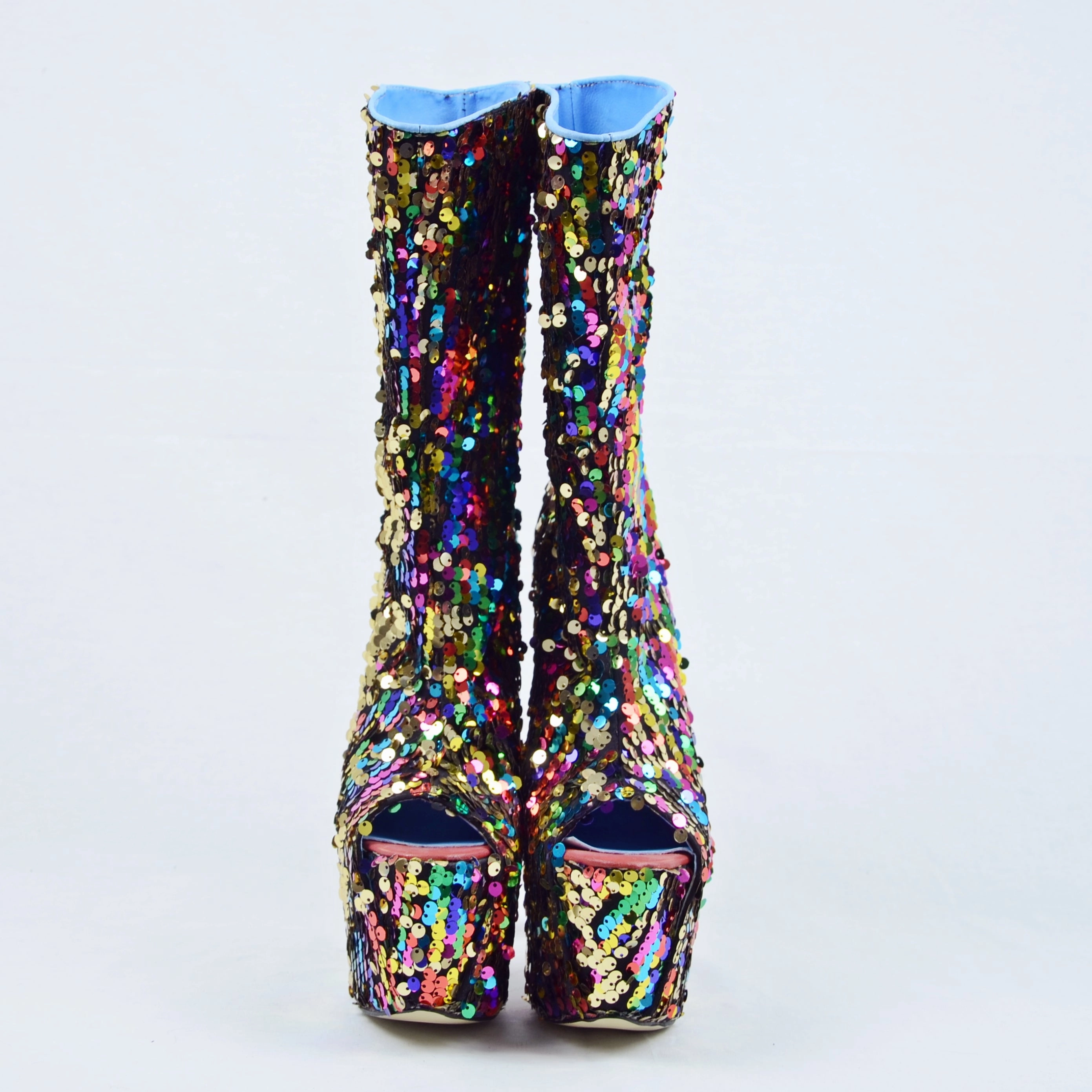Sequin Fabric High Heel Platform Boots