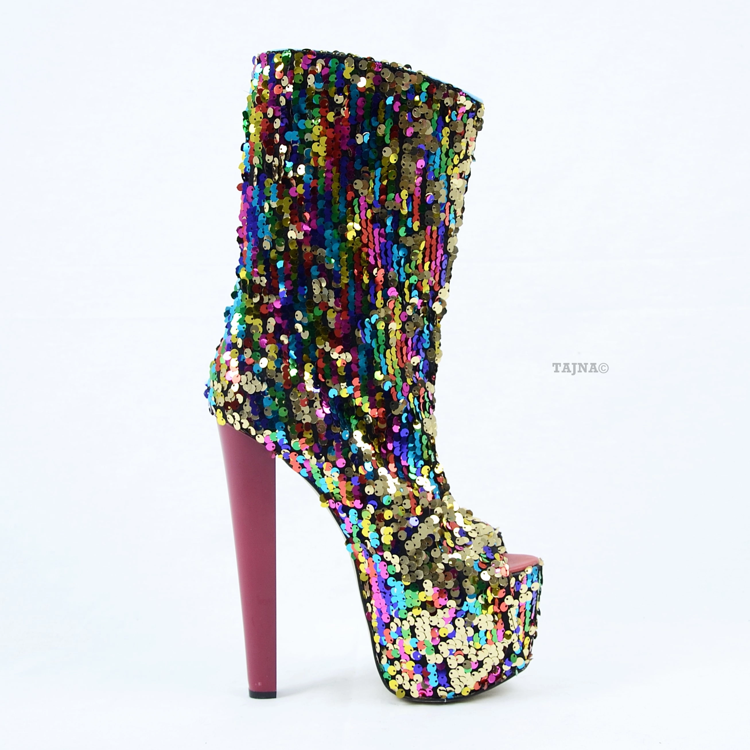 Sequin Fabric High Heel Platform Boots