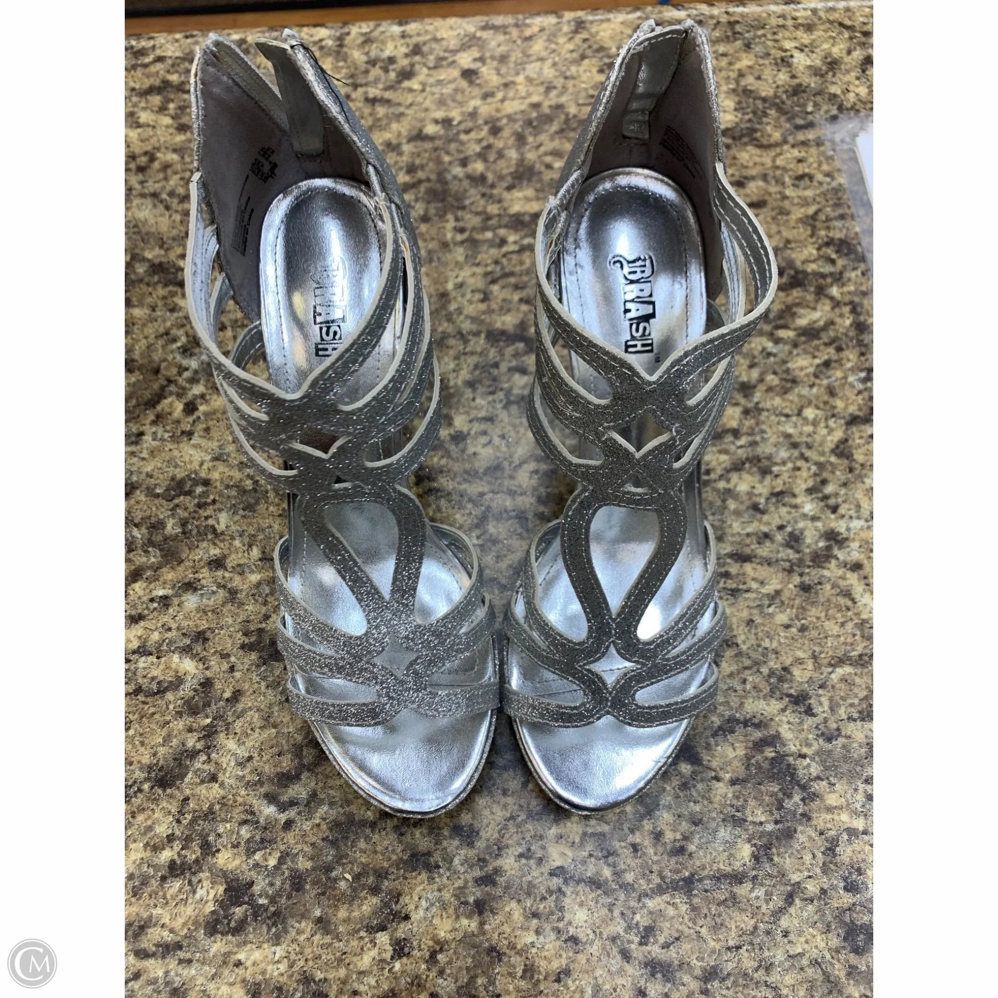 Shoes Heels Kitten By Brash In Silver, Size: 7.5