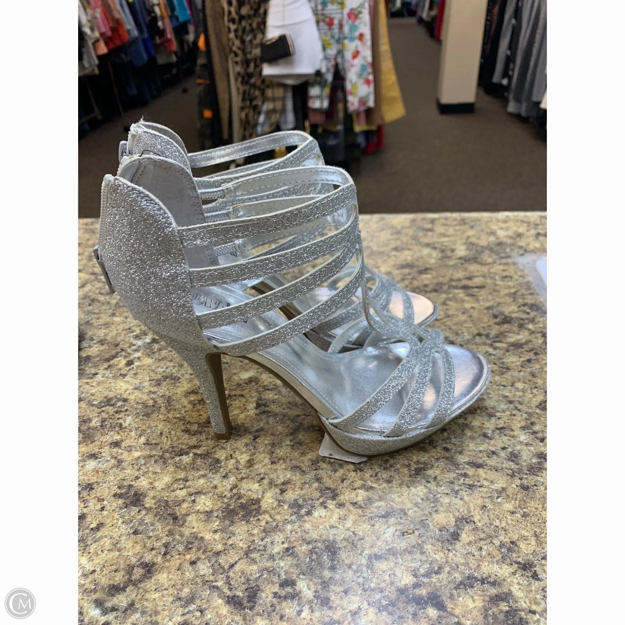 Shoes Heels Kitten By Brash In Silver, Size: 7.5