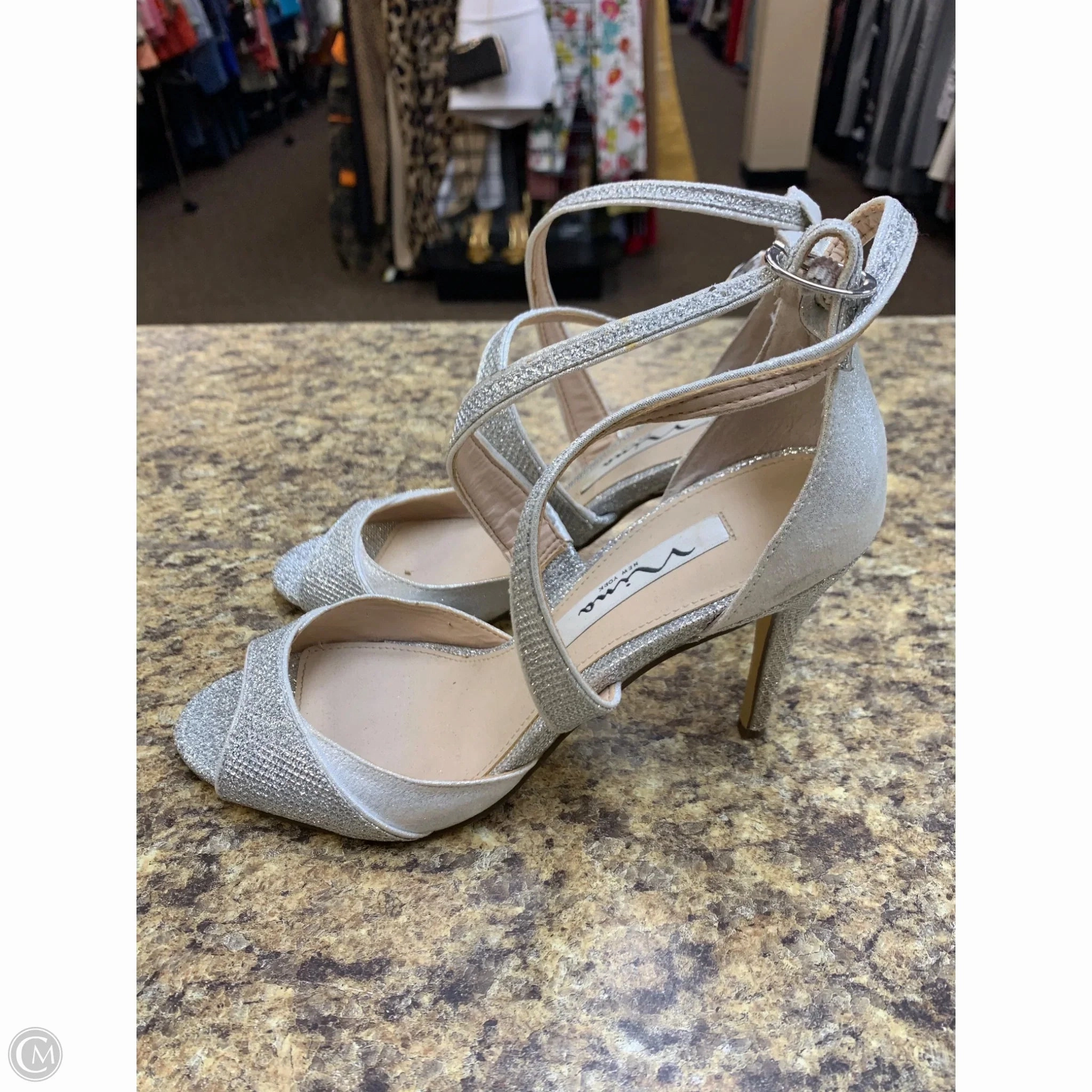 Shoes Heels Stiletto By Nina In Silver, Size: 6.5