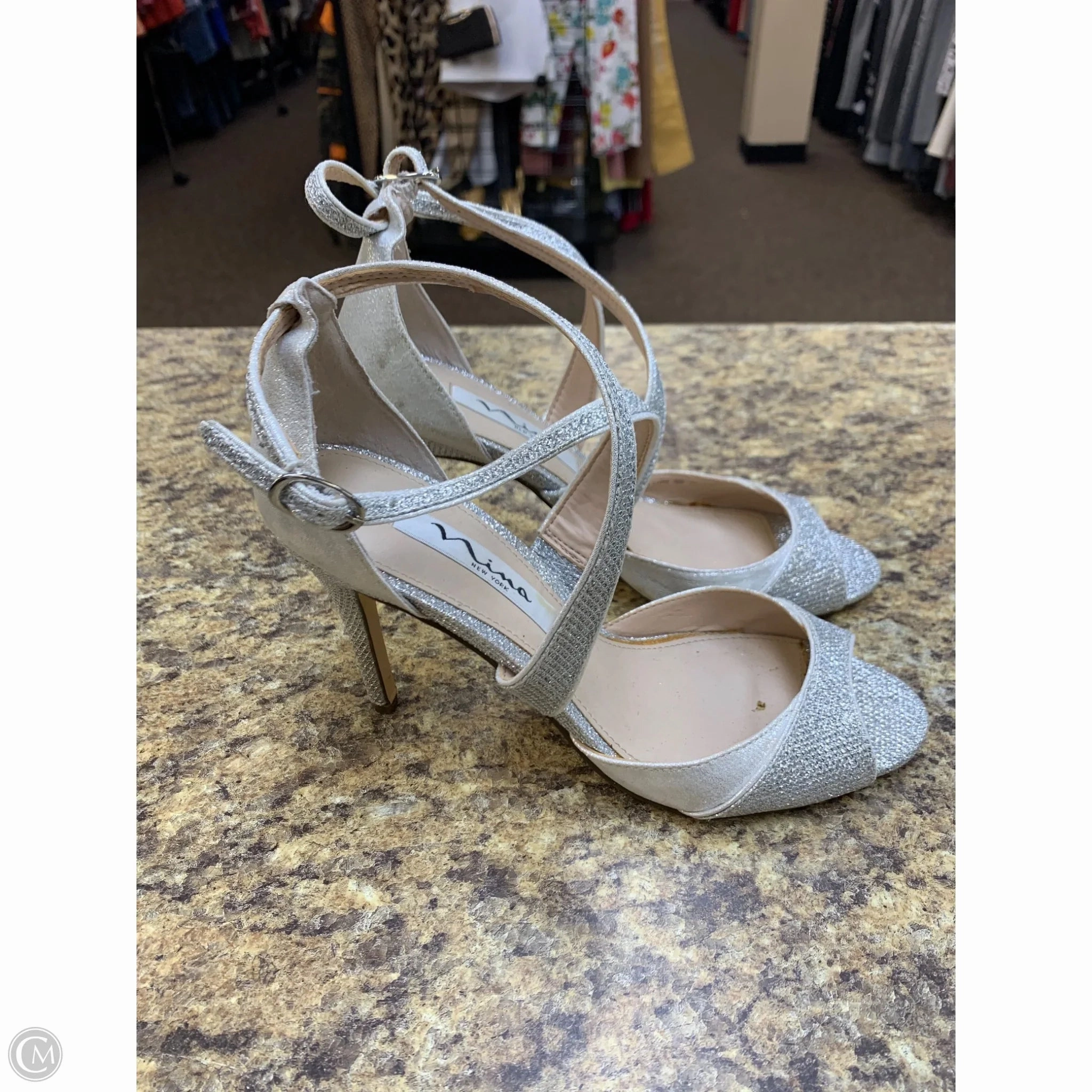 Shoes Heels Stiletto By Nina In Silver, Size: 6.5