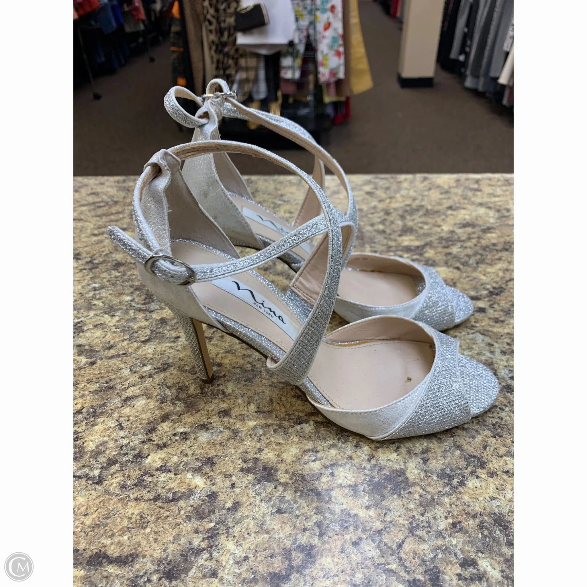 Shoes Heels Stiletto By Nina In Silver, Size: 6.5