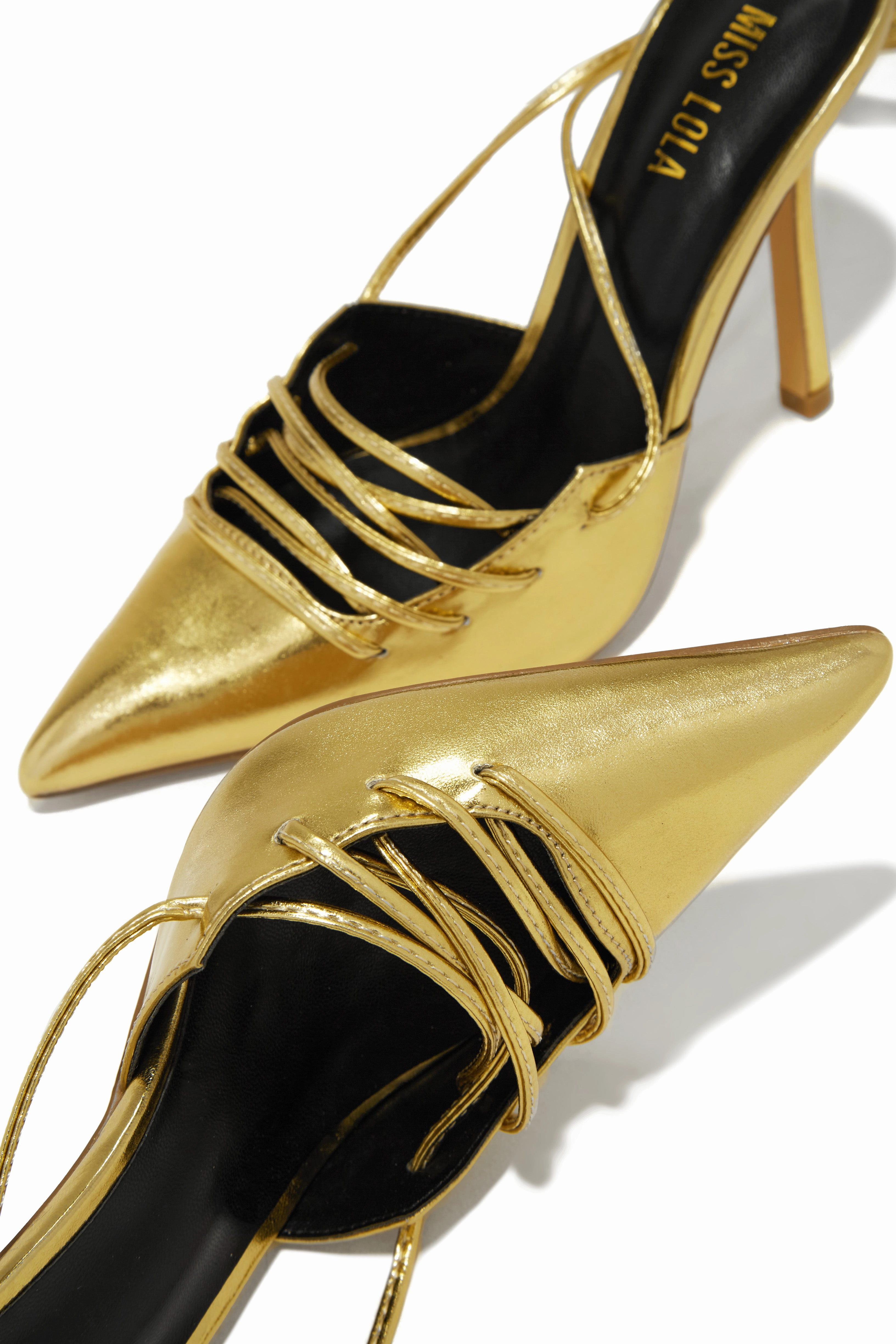 Simone Lace Up High Heel Pumps - Gold