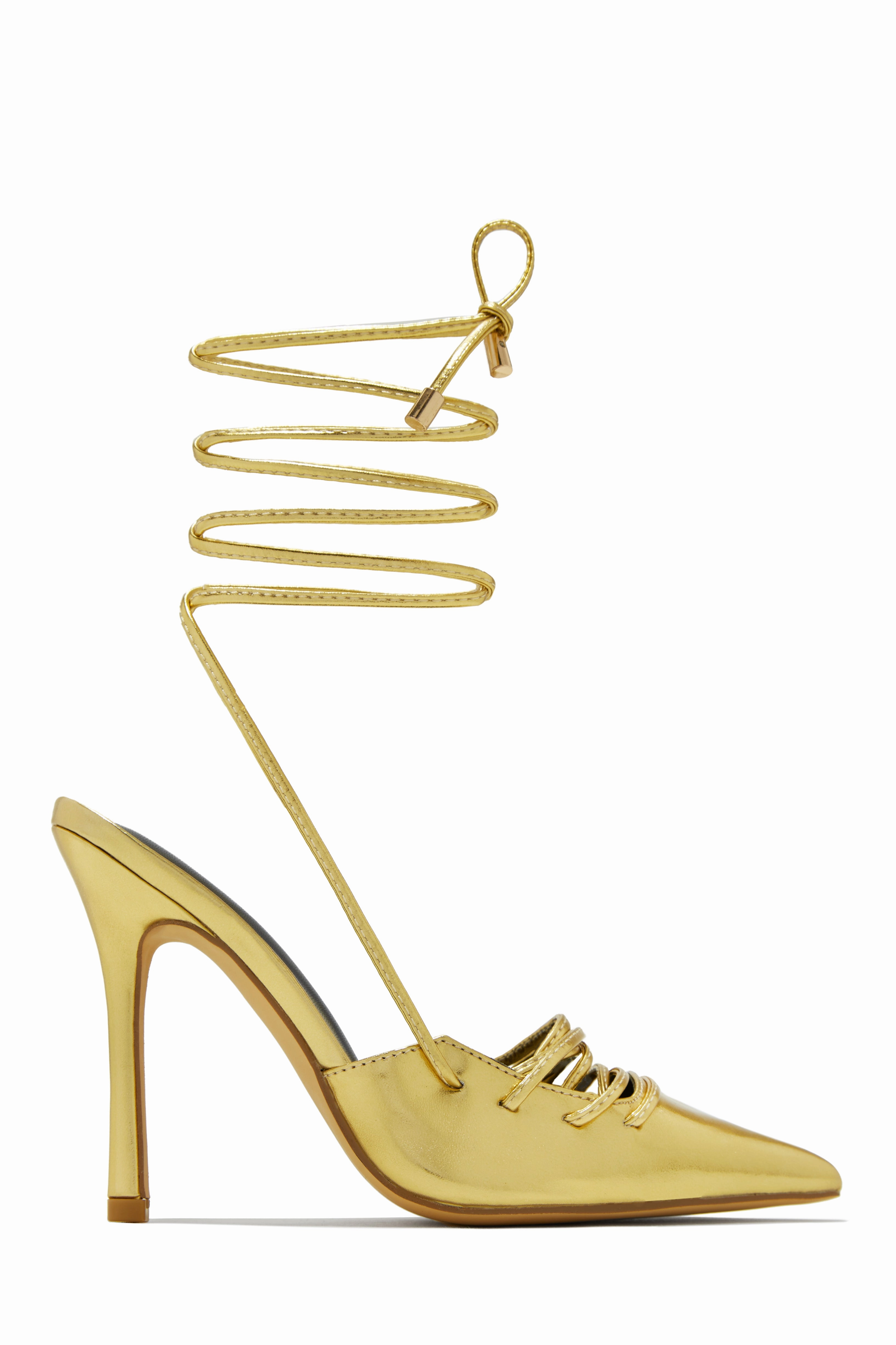 Simone Lace Up High Heel Pumps - Gold