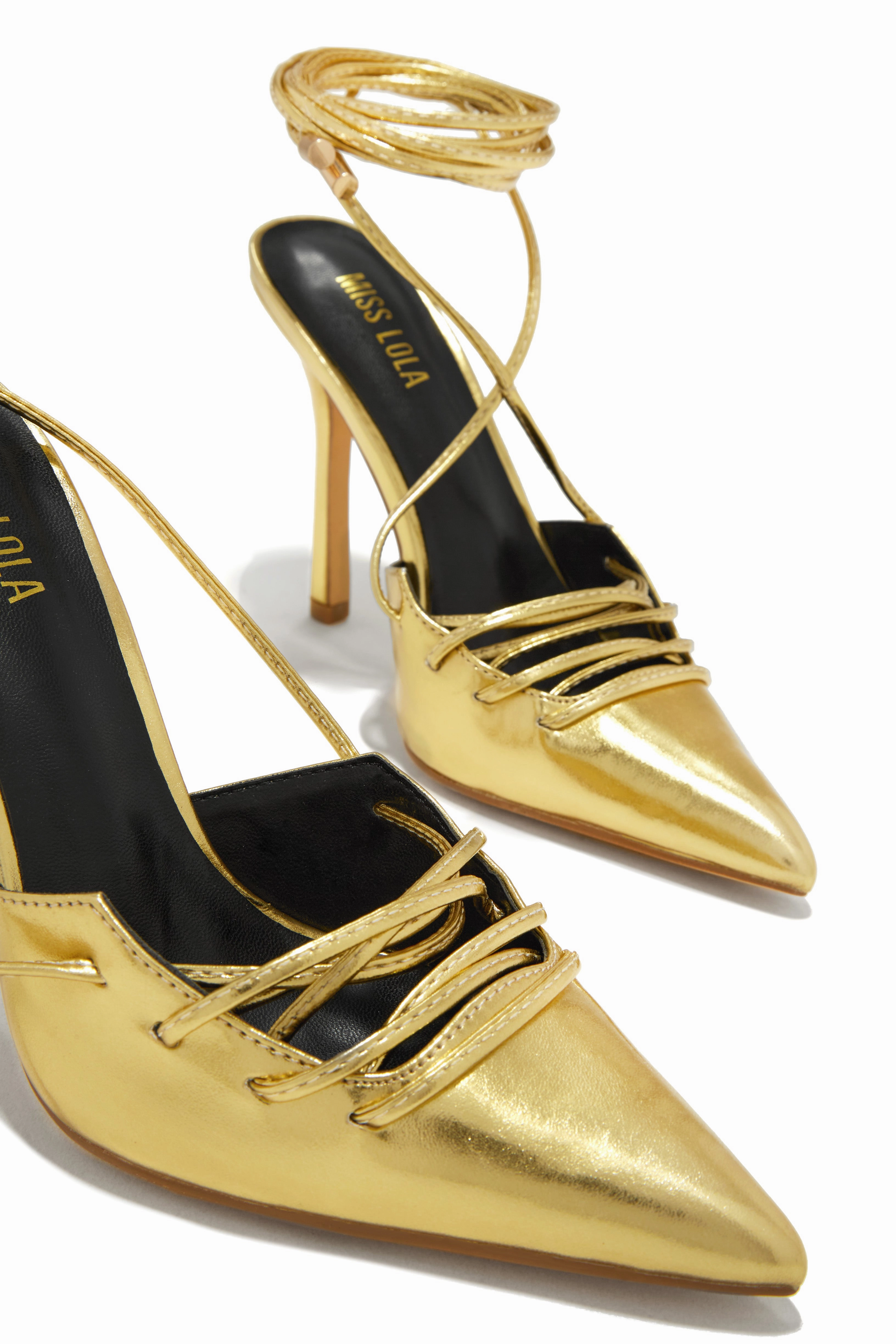 Simone Lace Up High Heel Pumps - Gold