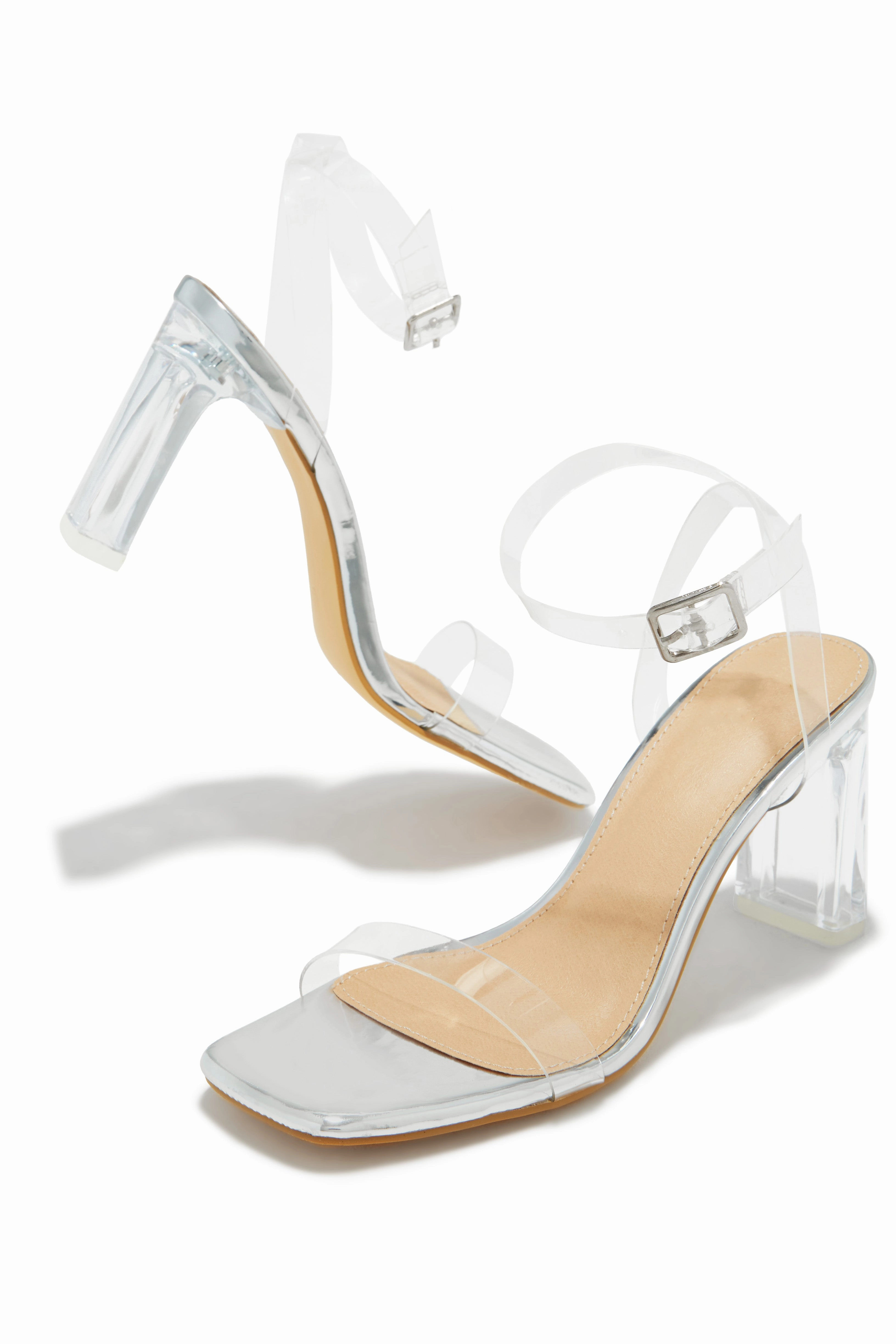Simply Yours Clear Ankle Strap Heels - Silver