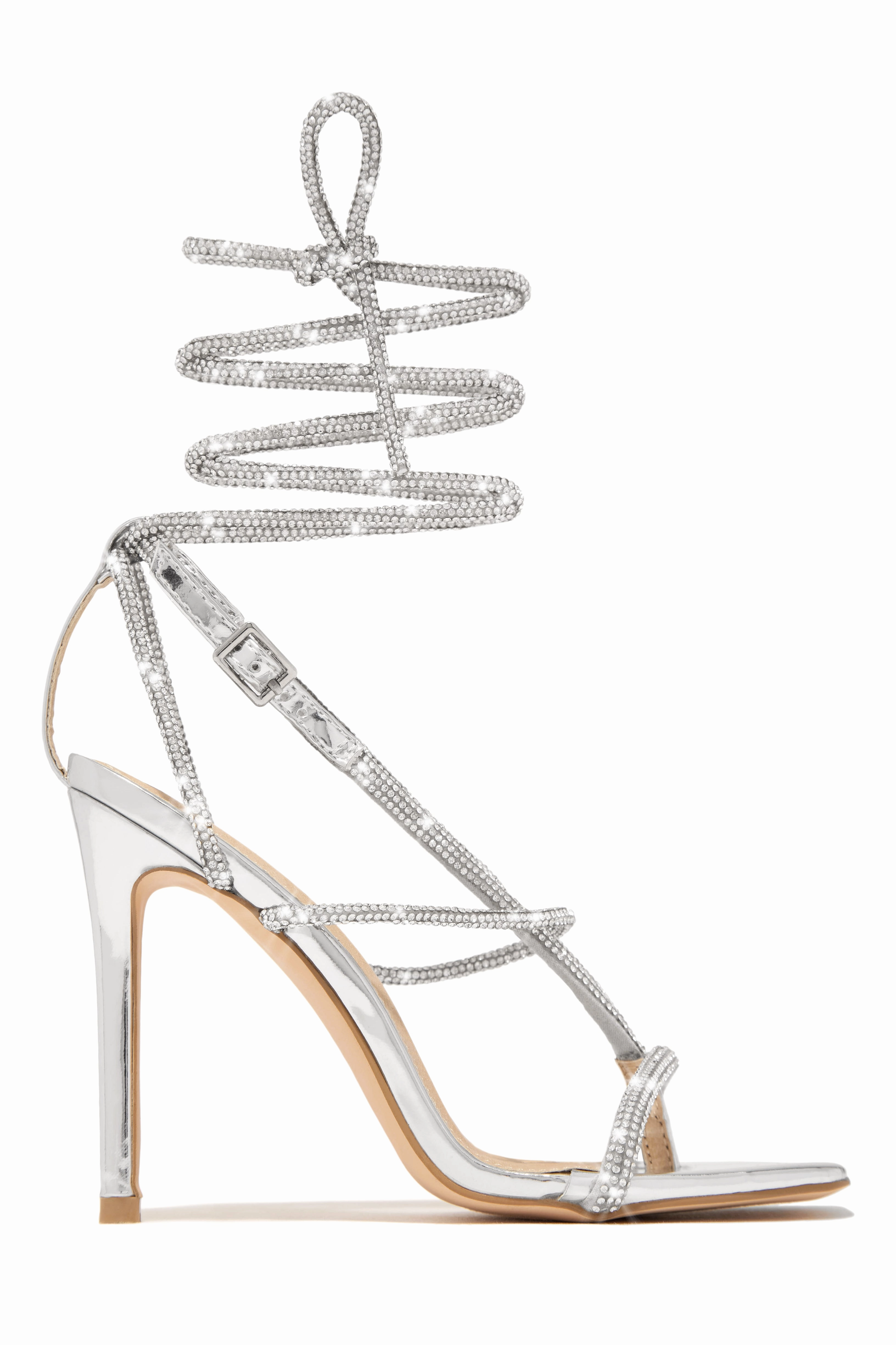 Special Invite Embellished Lace Up High Heels - Nude